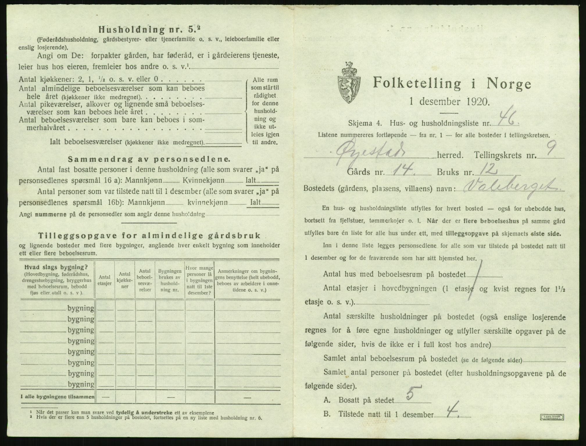 SAK, 1920 census for Øyestad, 1920, p. 974