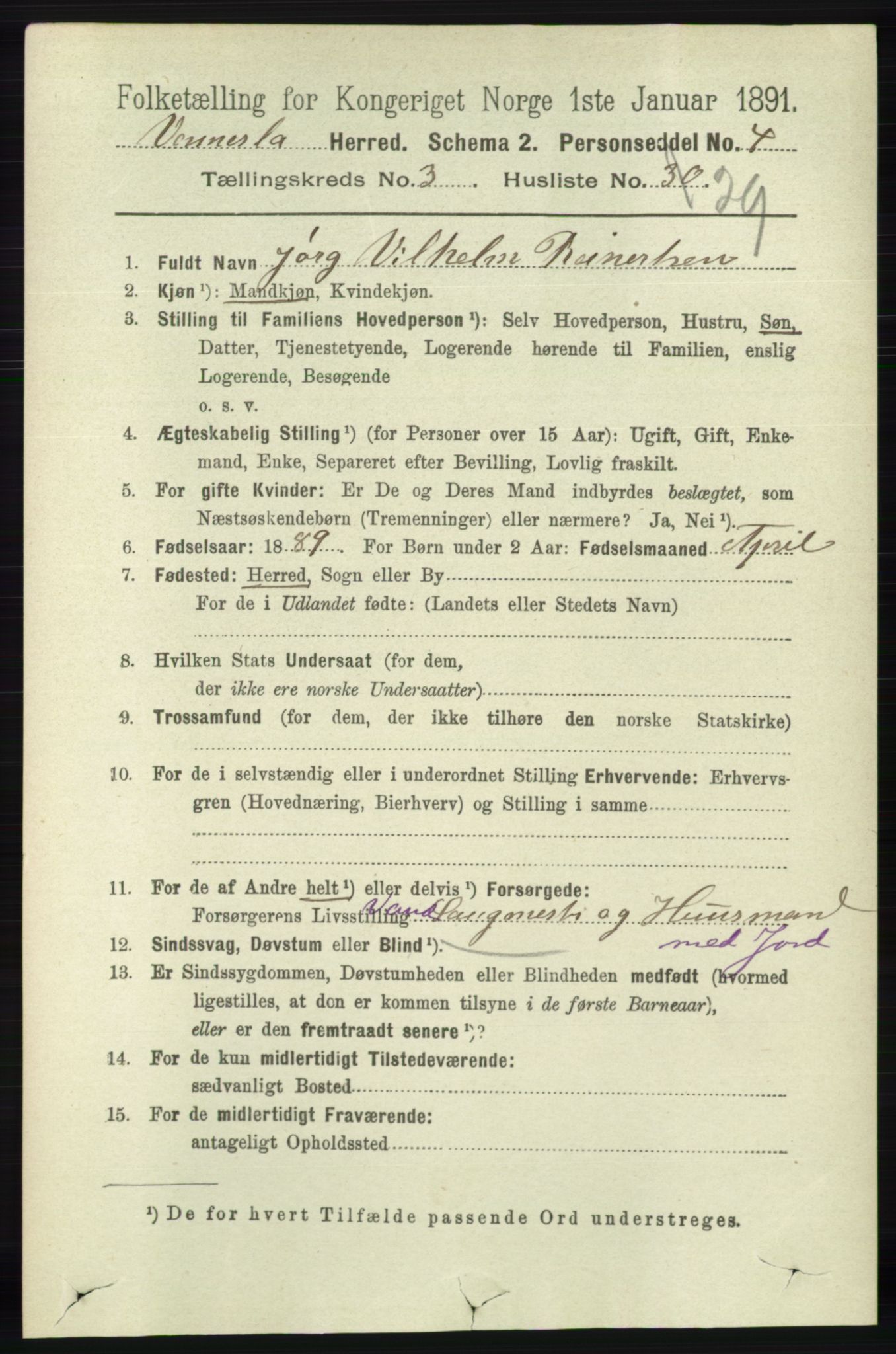 RA, 1891 census for 1014 Vennesla, 1891, p. 823