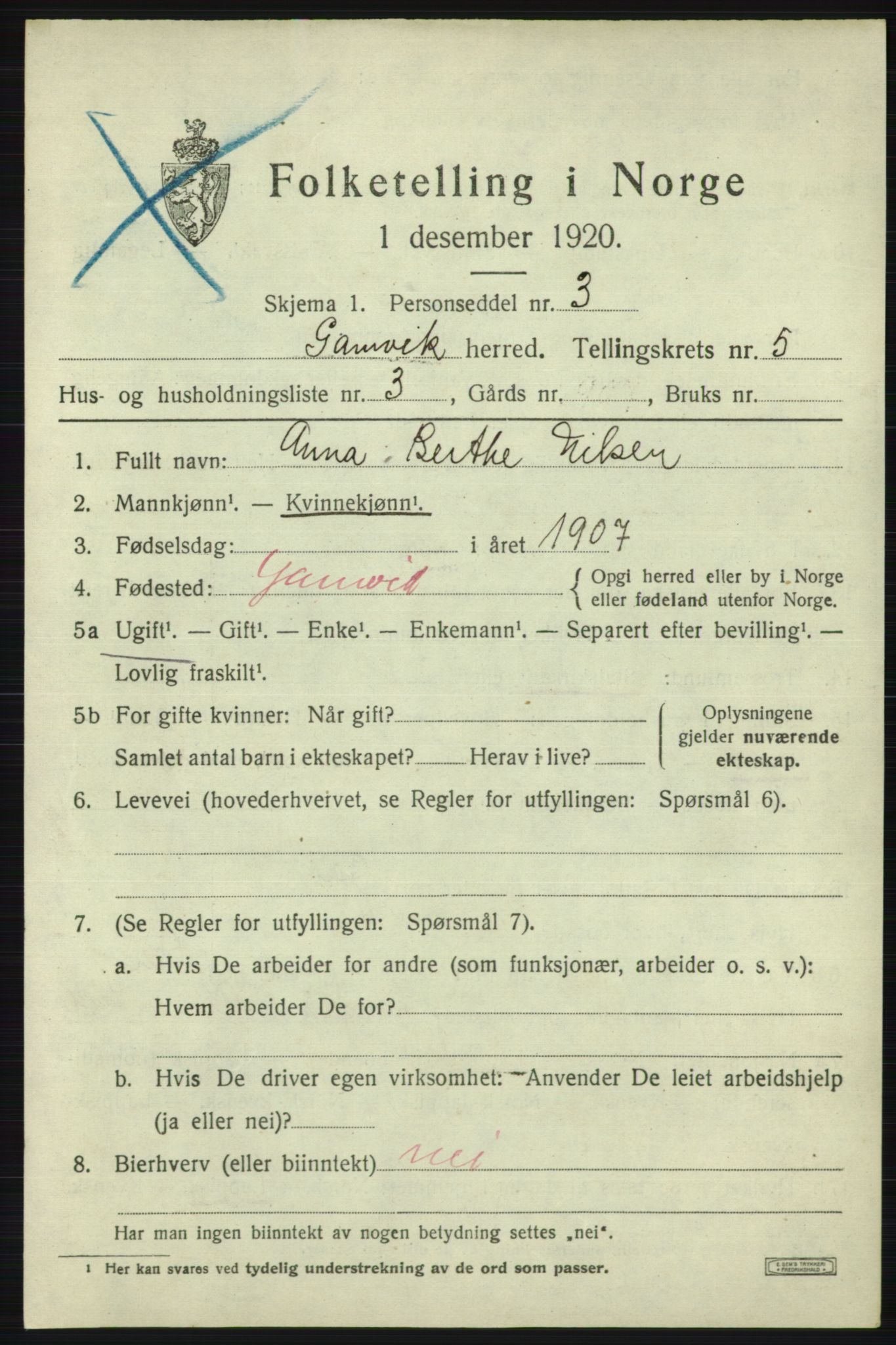 SATØ, 1920 census for Gamvik, 1920, p. 3572