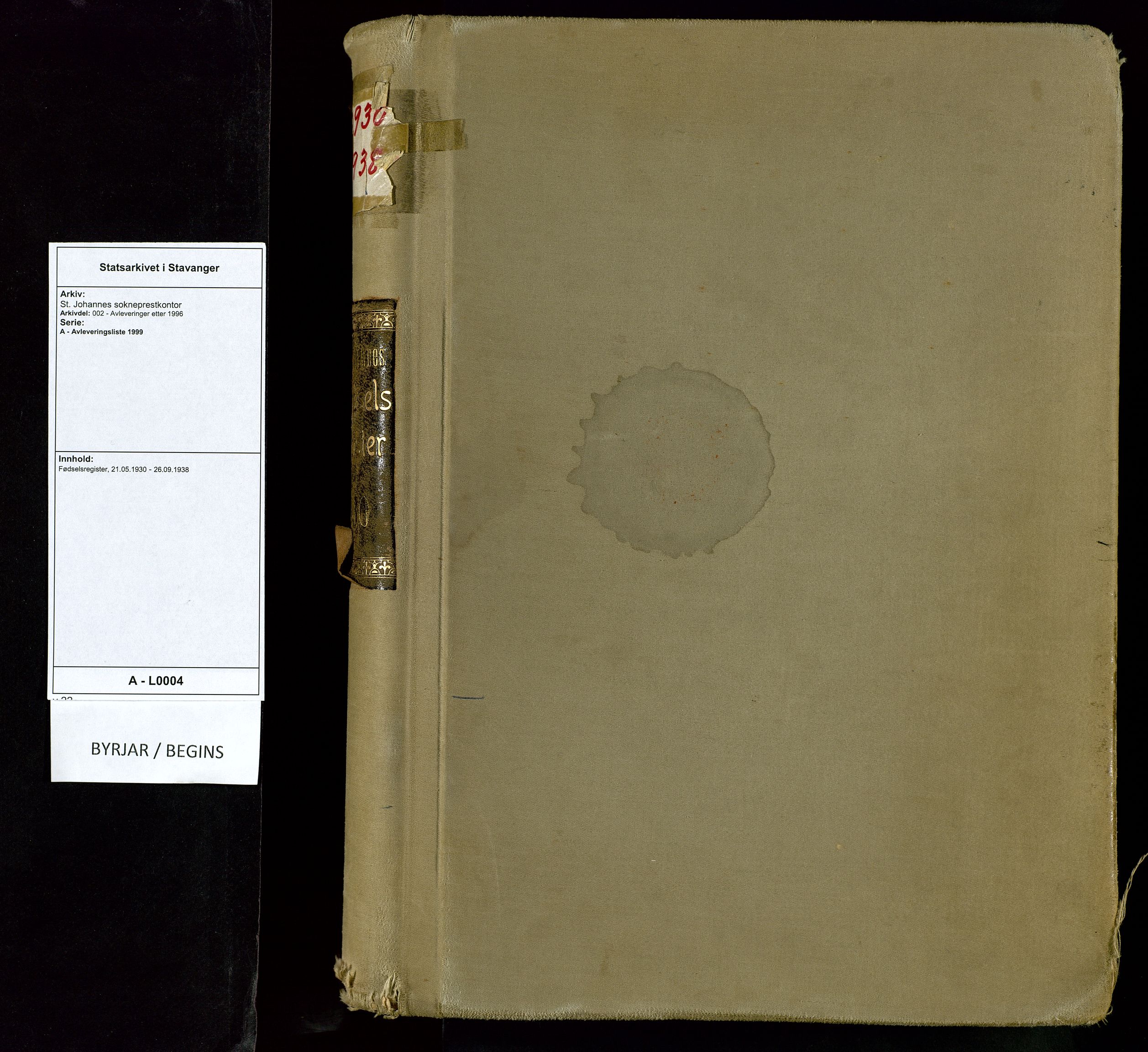 St. Johannes sokneprestkontor, AV/SAST-A-101814/002/A/L0004: Birth register no. 4, 1930-1938