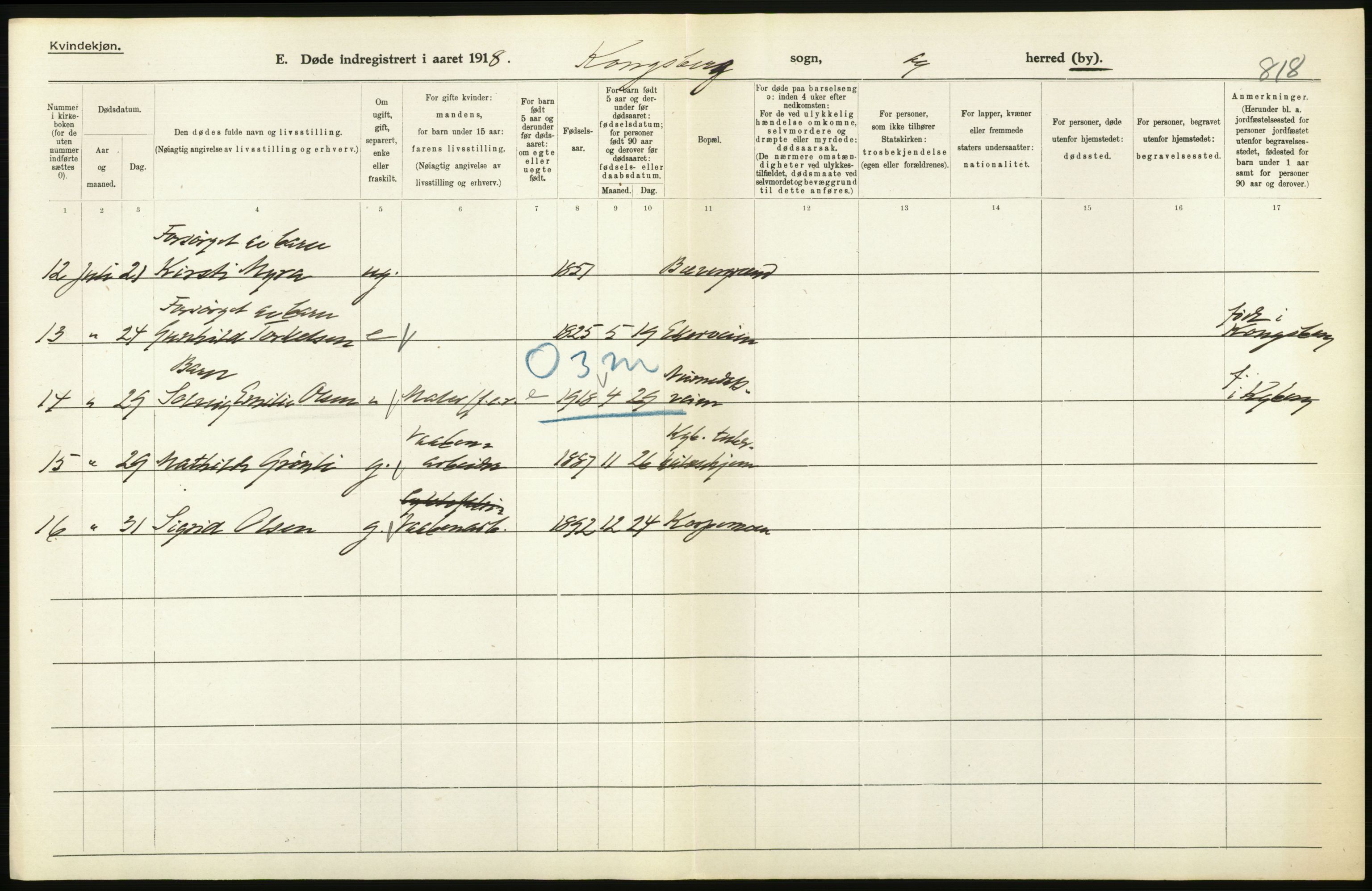 Statistisk sentralbyrå, Sosiodemografiske emner, Befolkning, AV/RA-S-2228/D/Df/Dfb/Dfbh/L0020: Buskerud fylke: Døde. Bygder og byer., 1918, p. 668