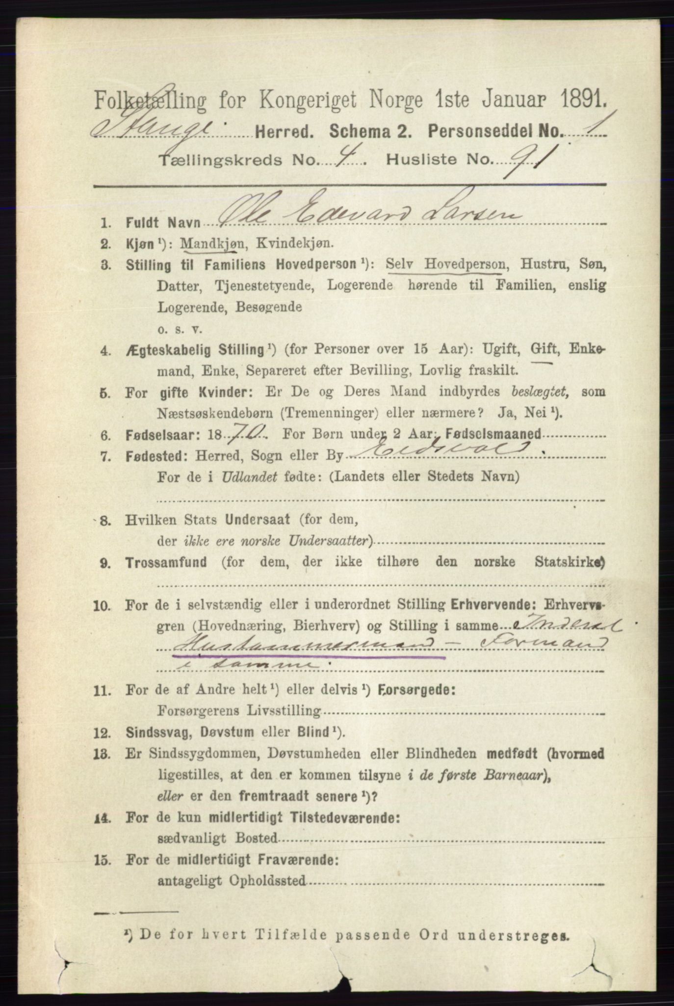 RA, 1891 census for 0417 Stange, 1891, p. 2980