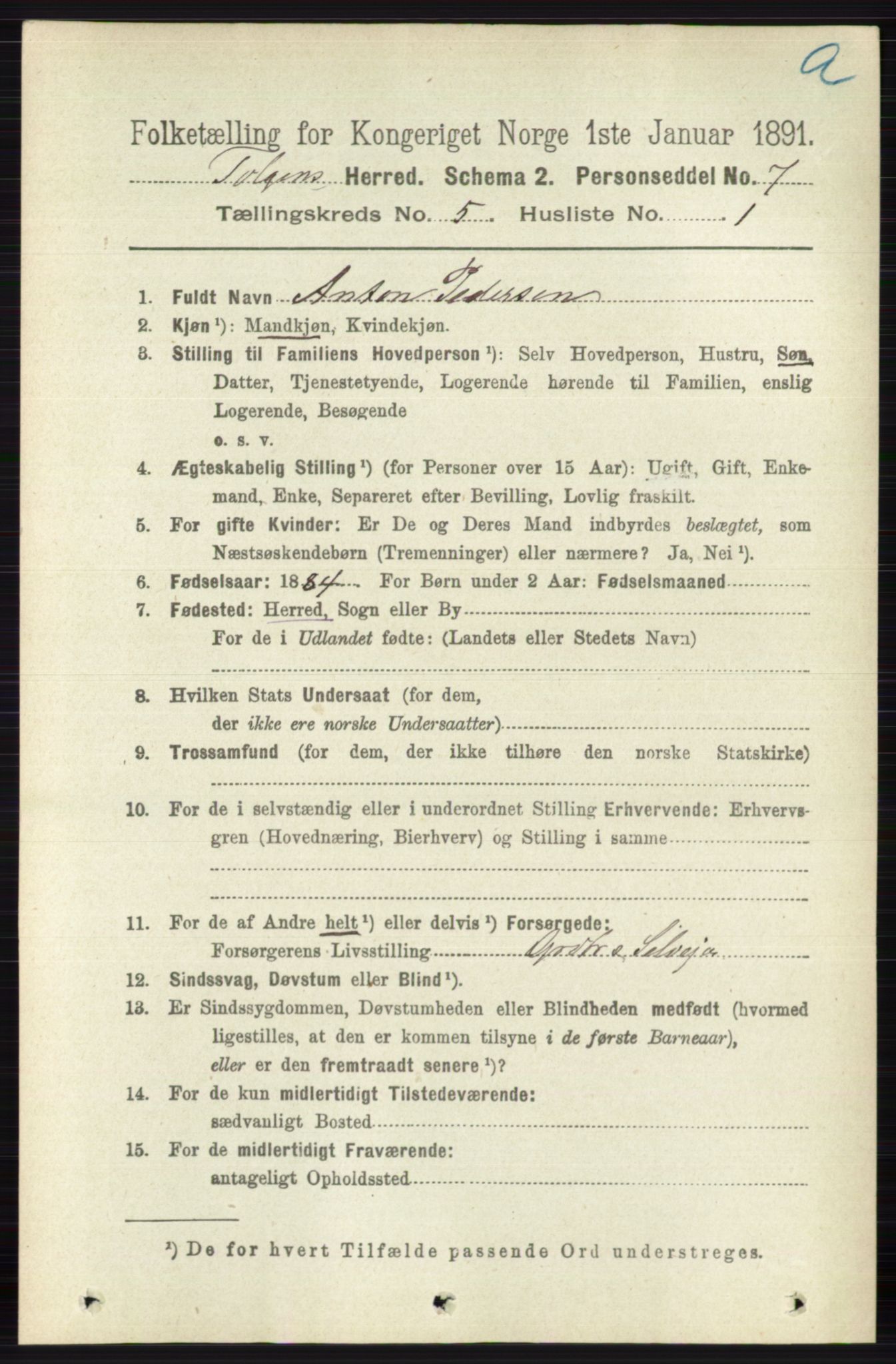 RA, 1891 census for 0436 Tolga, 1891, p. 1299