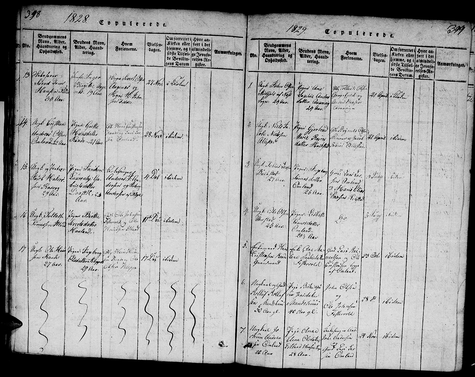 Flekkefjord sokneprestkontor, AV/SAK-1111-0012/F/Fa/Fab/L0003: Parish register (official) no. A 3, 1815-1830, p. 398-399