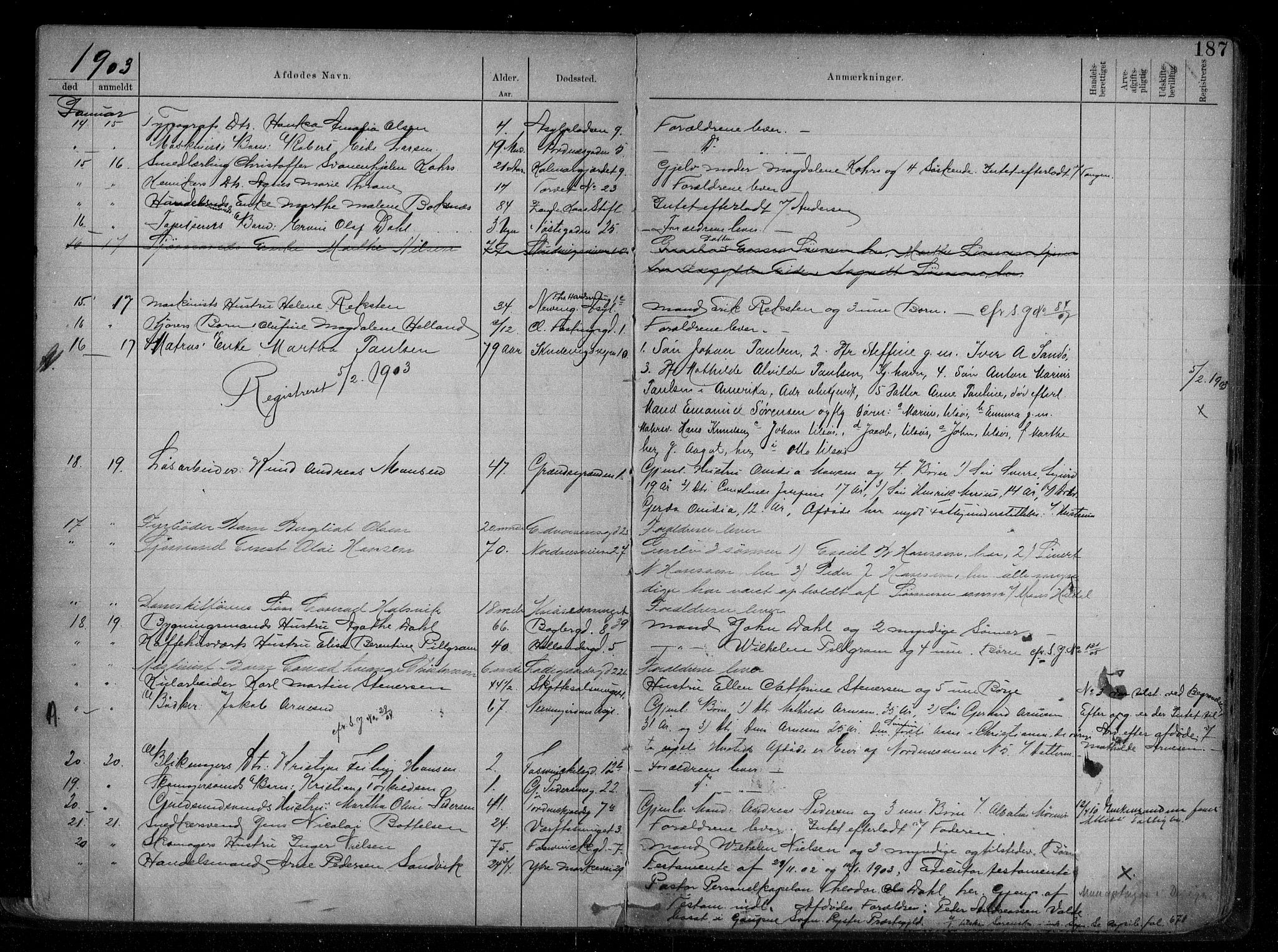 Byfogd og Byskriver i Bergen, AV/SAB-A-3401/06/06Na/L0007: Dødsfallsjournaler, 1898-1904, p. 186b-187a