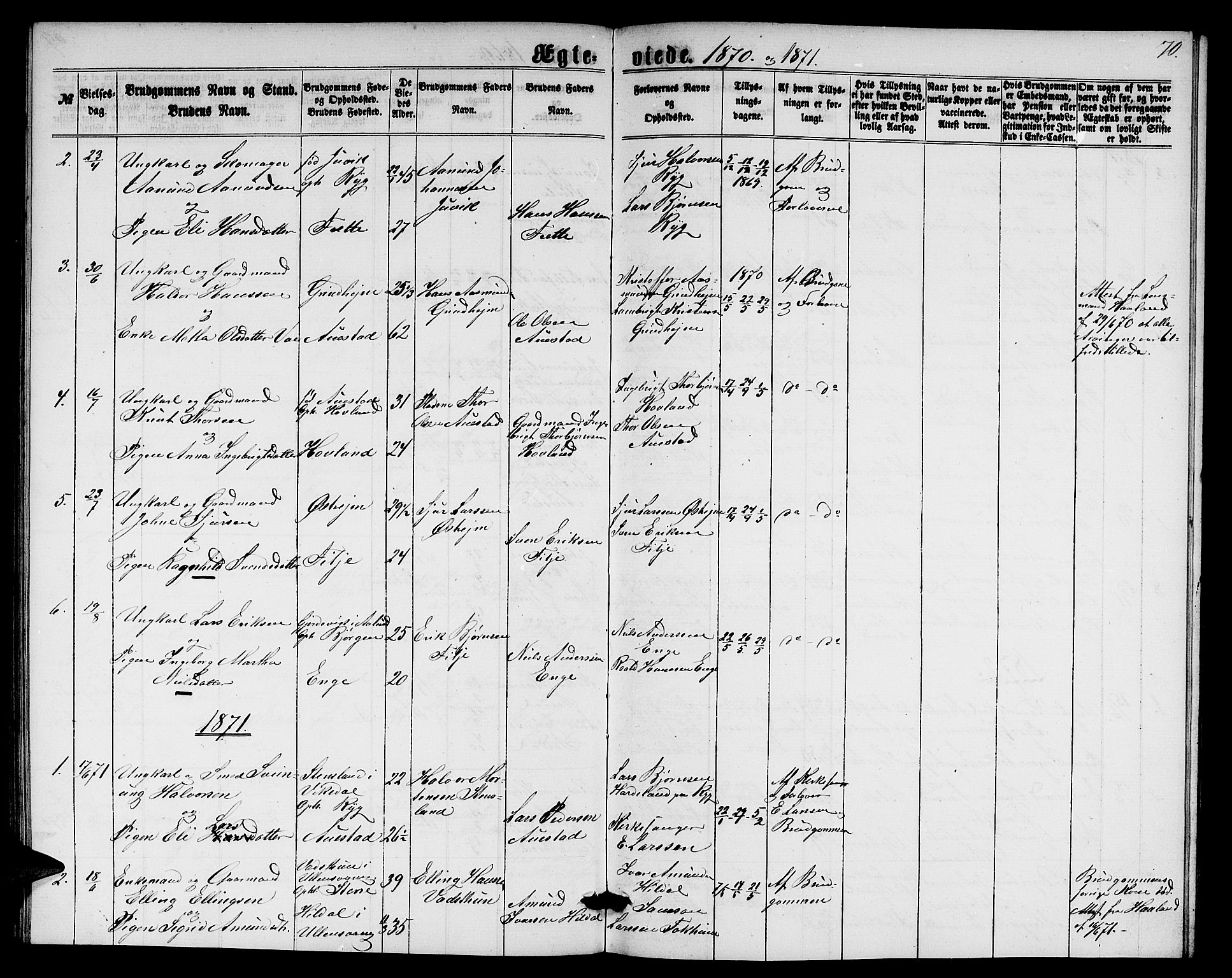 Etne sokneprestembete, SAB/A-75001/H/Hab: Parish register (copy) no. A 3, 1863-1873, p. 70