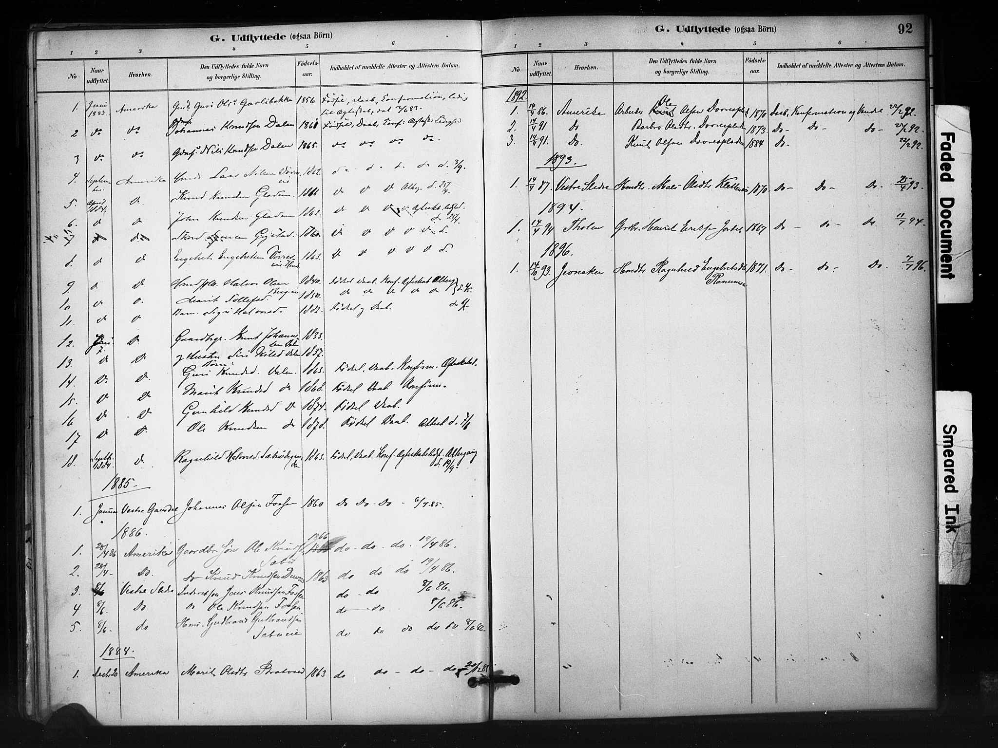 Nord-Aurdal prestekontor, AV/SAH-PREST-132/H/Ha/Haa/L0012: Parish register (official) no. 12, 1883-1895, p. 92