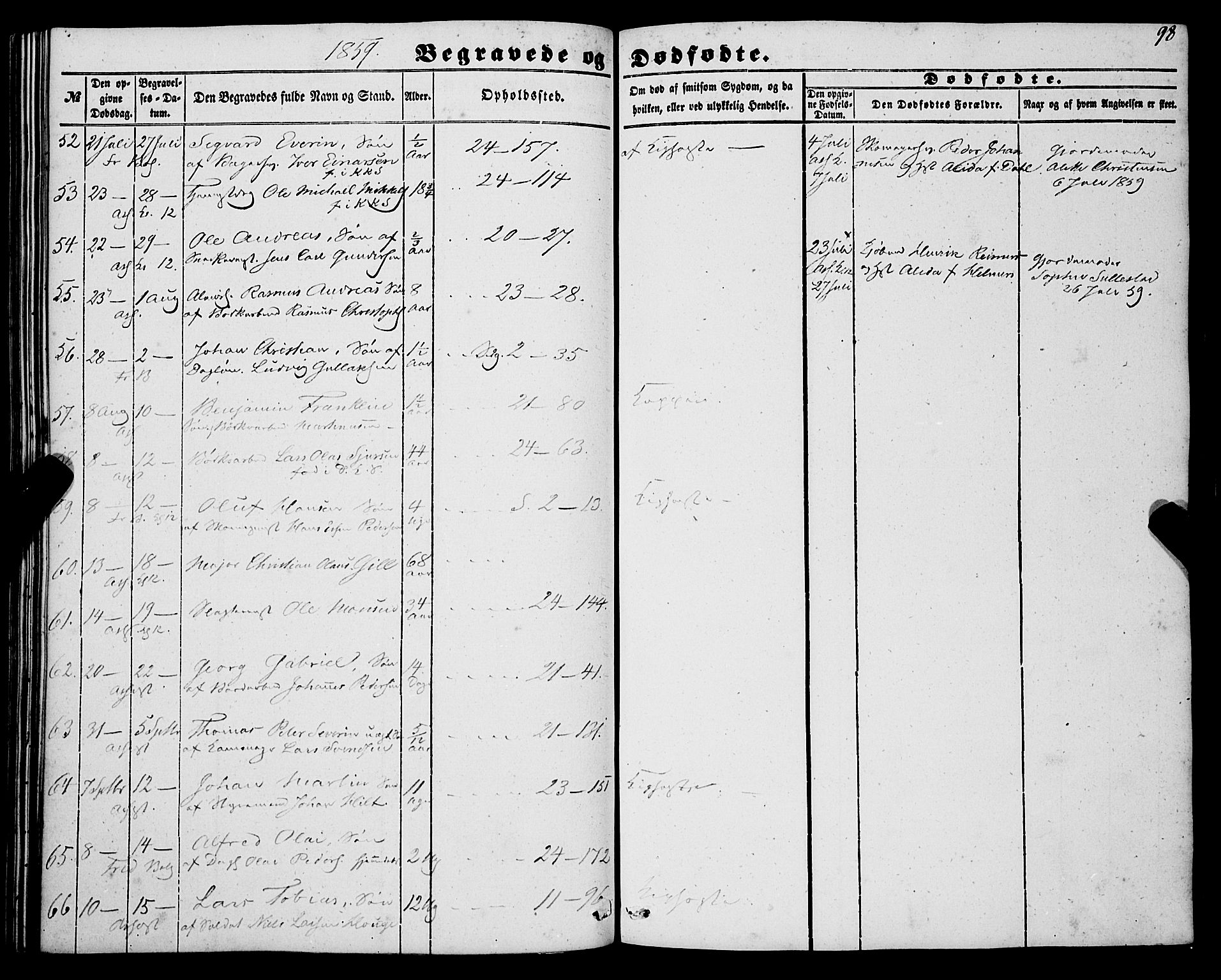 Korskirken sokneprestembete, AV/SAB-A-76101/H/Haa: Parish register (official) no. E 2, 1848-1862, p. 98