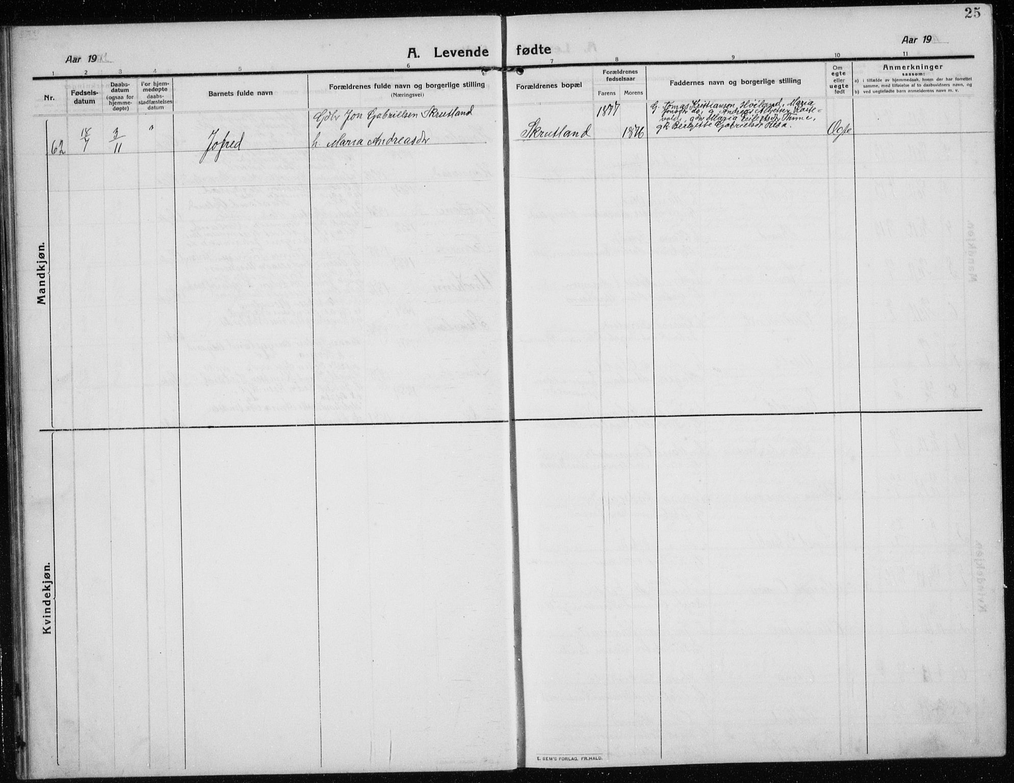 Time sokneprestkontor, AV/SAST-A-101795/001/30BB/L0001: Parish register (copy) no. B 1, 1910-1932, p. 25