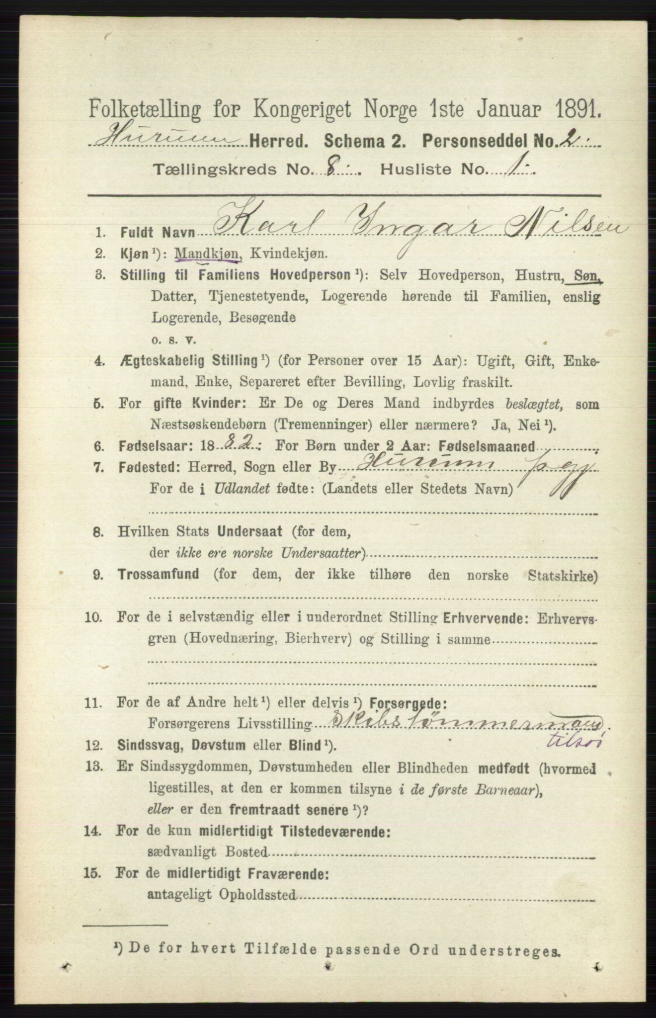 RA, 1891 census for 0628 Hurum, 1891, p. 2660