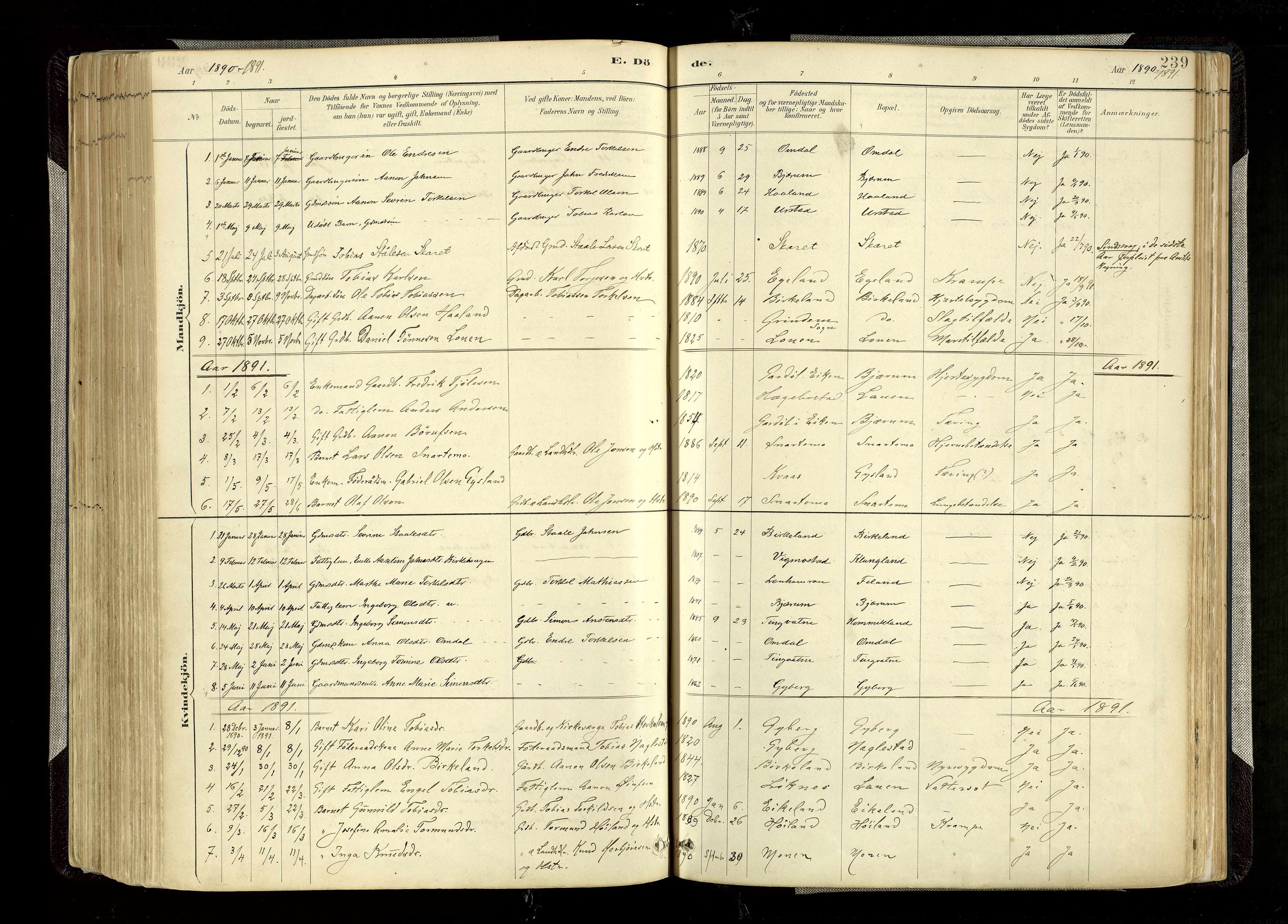 Hægebostad sokneprestkontor, AV/SAK-1111-0024/F/Fa/Faa/L0006: Parish register (official) no. A 6, 1887-1929, p. 239