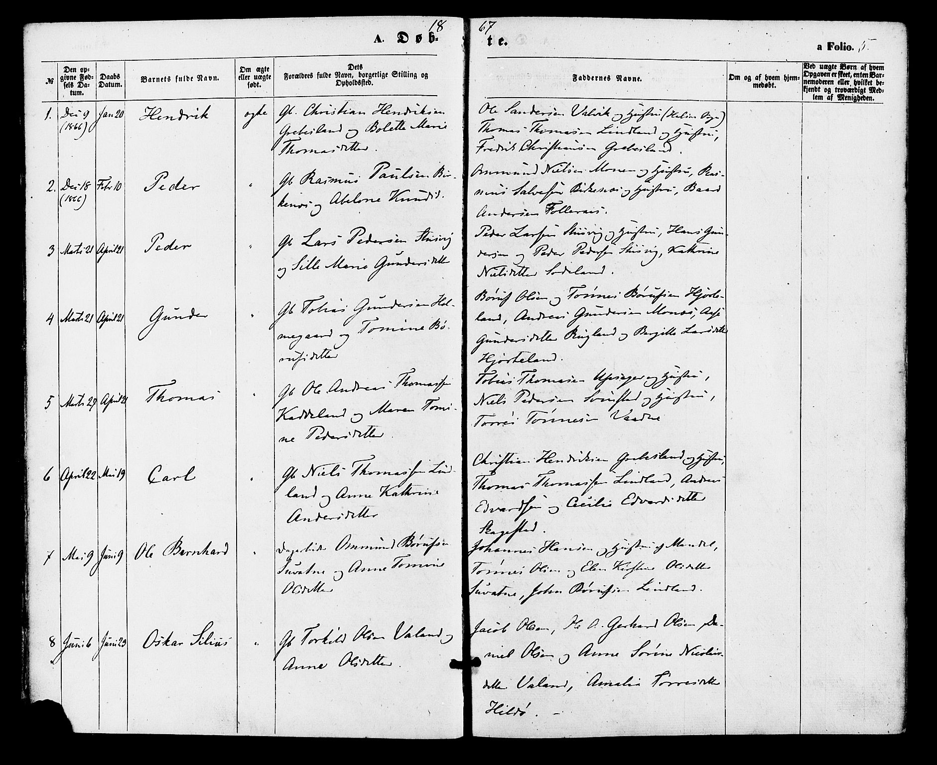 Holum sokneprestkontor, AV/SAK-1111-0022/F/Fa/Faa/L0006: Parish register (official) no. A 6, 1865-1883, p. 5