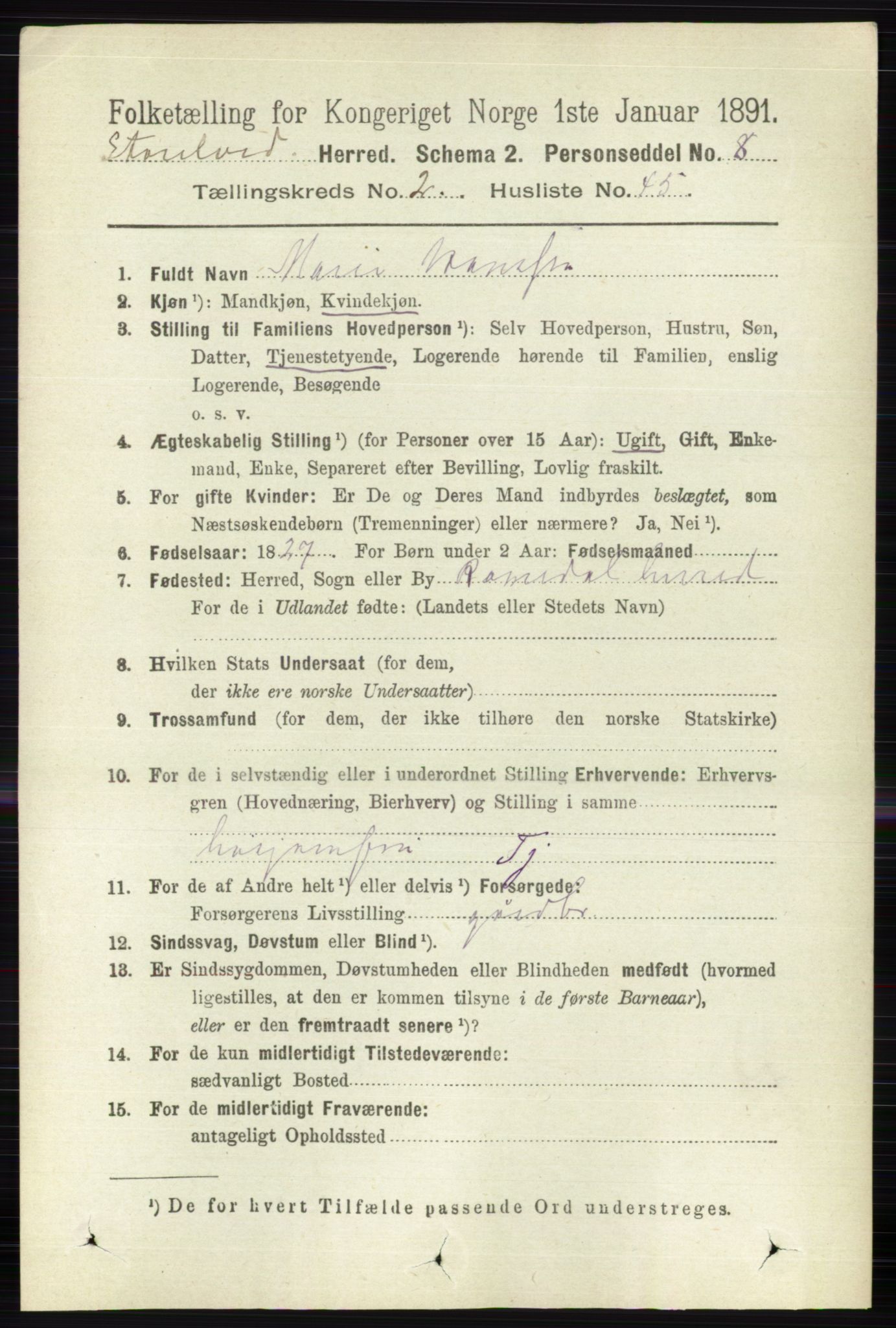 RA, 1891 census for 0430 Stor-Elvdal, 1891, p. 694