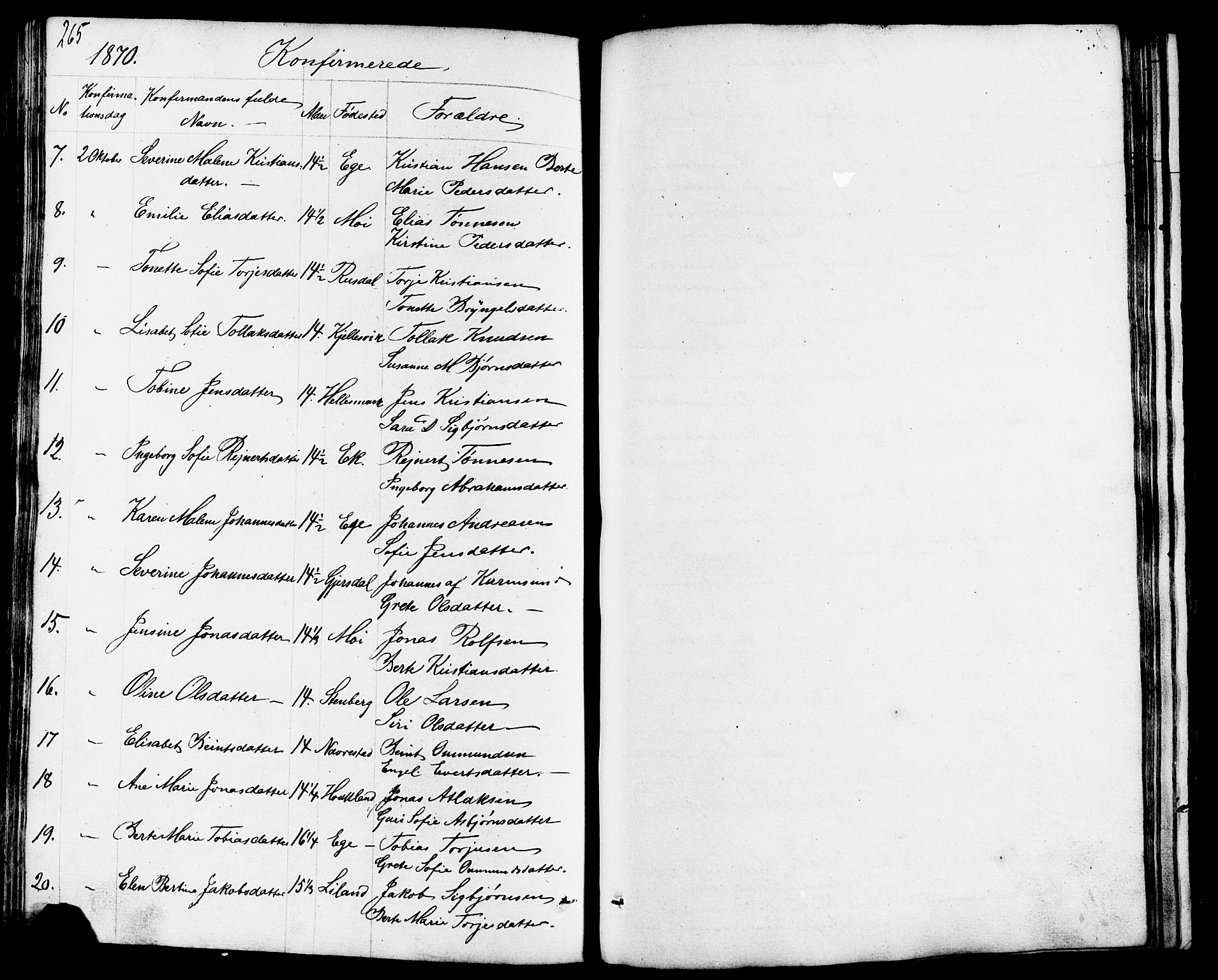 Lund sokneprestkontor, AV/SAST-A-101809/S07/L0003: Parish register (copy) no. B 3, 1848-1885, p. 265