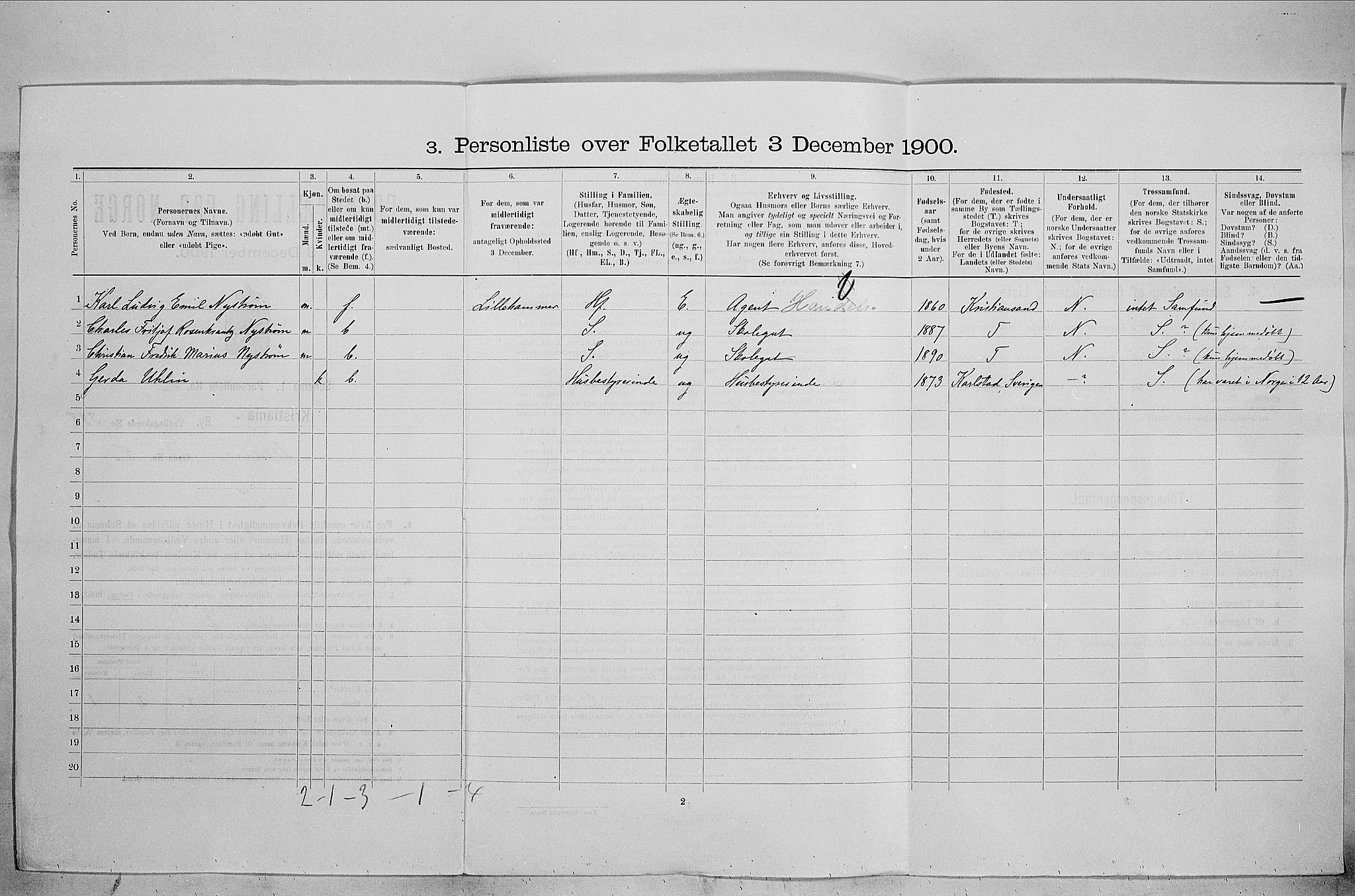 SAO, 1900 census for Kristiania, 1900, p. 57154