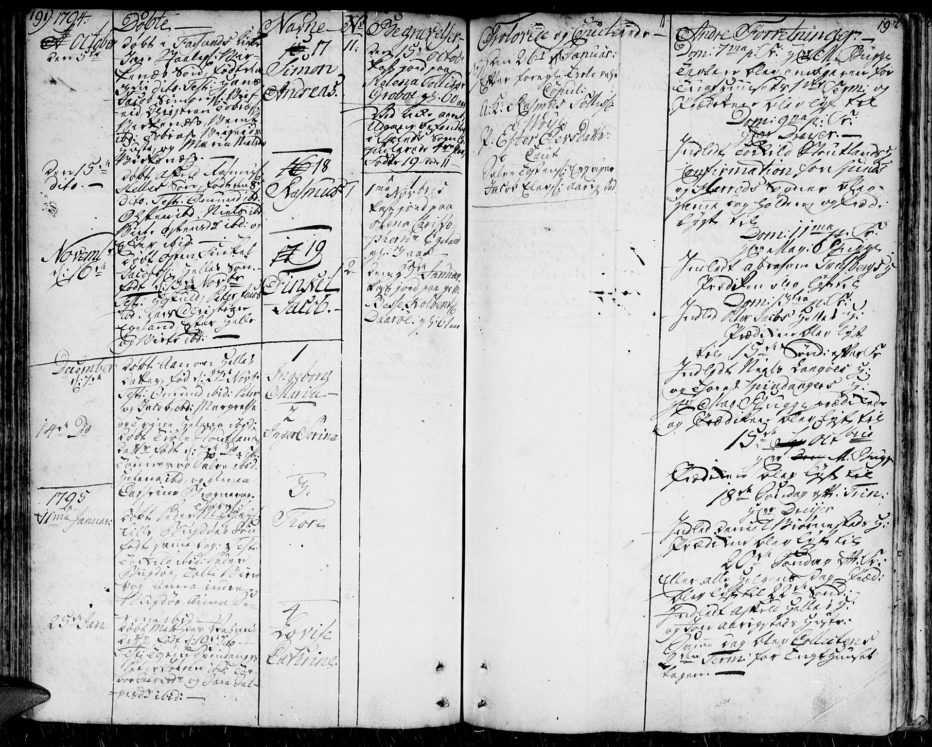 Herad sokneprestkontor, SAK/1111-0018/F/Fa/Faa/L0001: Parish register (official) no. A 1 /2, 1768-1797, p. 191-192