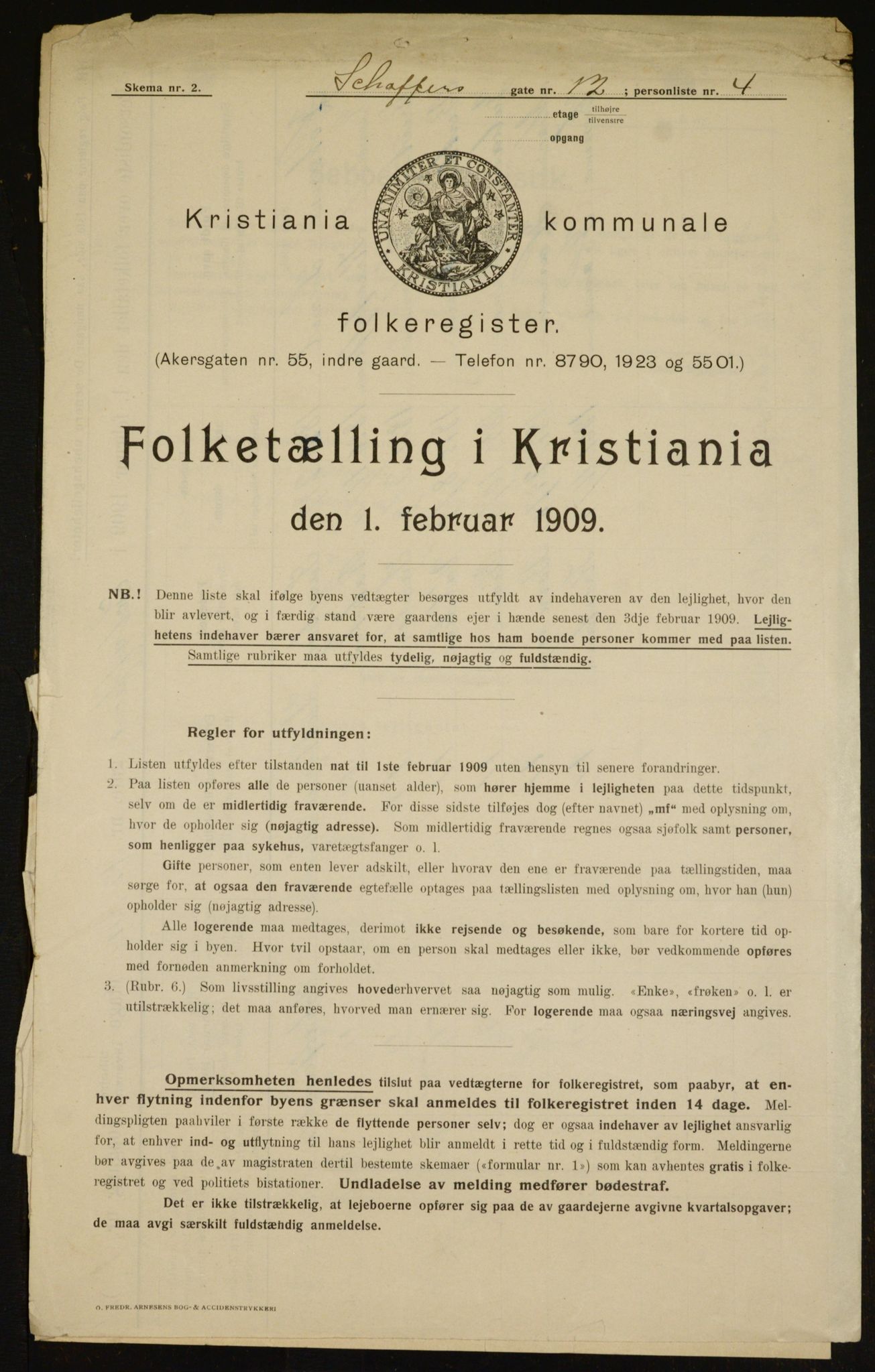 OBA, Municipal Census 1909 for Kristiania, 1909, p. 84712