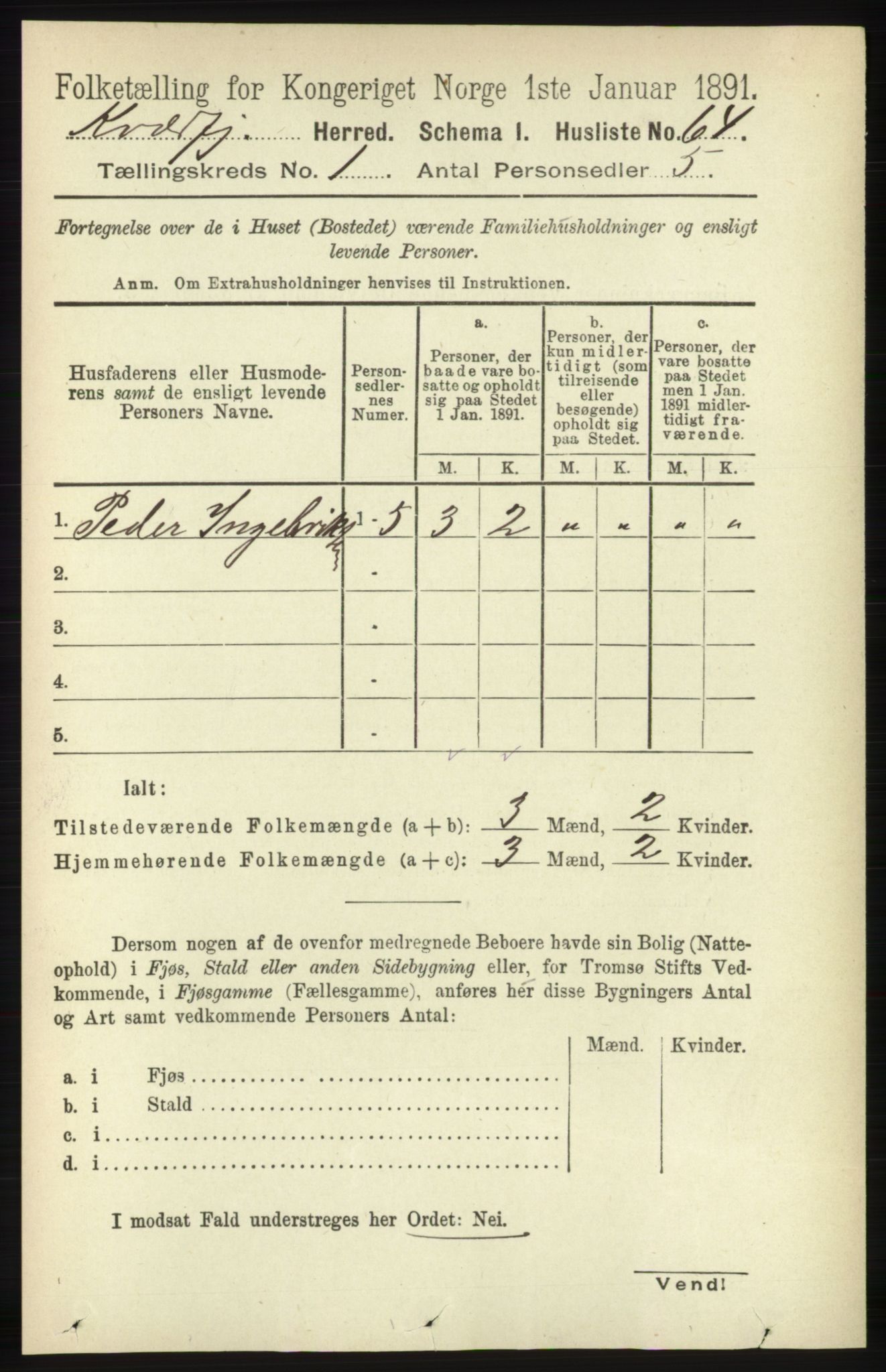RA, 1891 census for 1911 Kvæfjord, 1891, p. 84