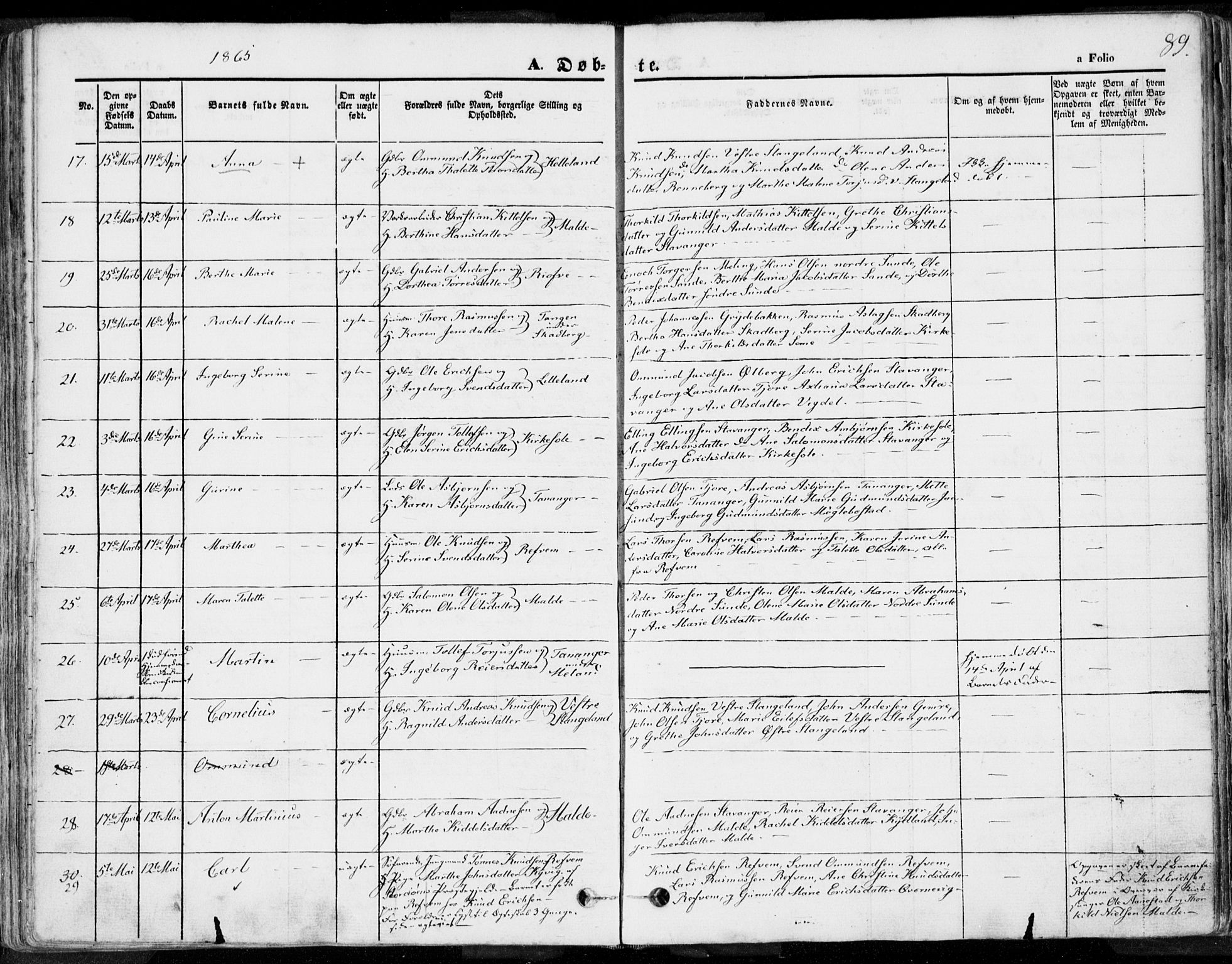 Håland sokneprestkontor, SAST/A-101802/001/30BA/L0007: Parish register (official) no. A 7.1, 1854-1870, p. 89