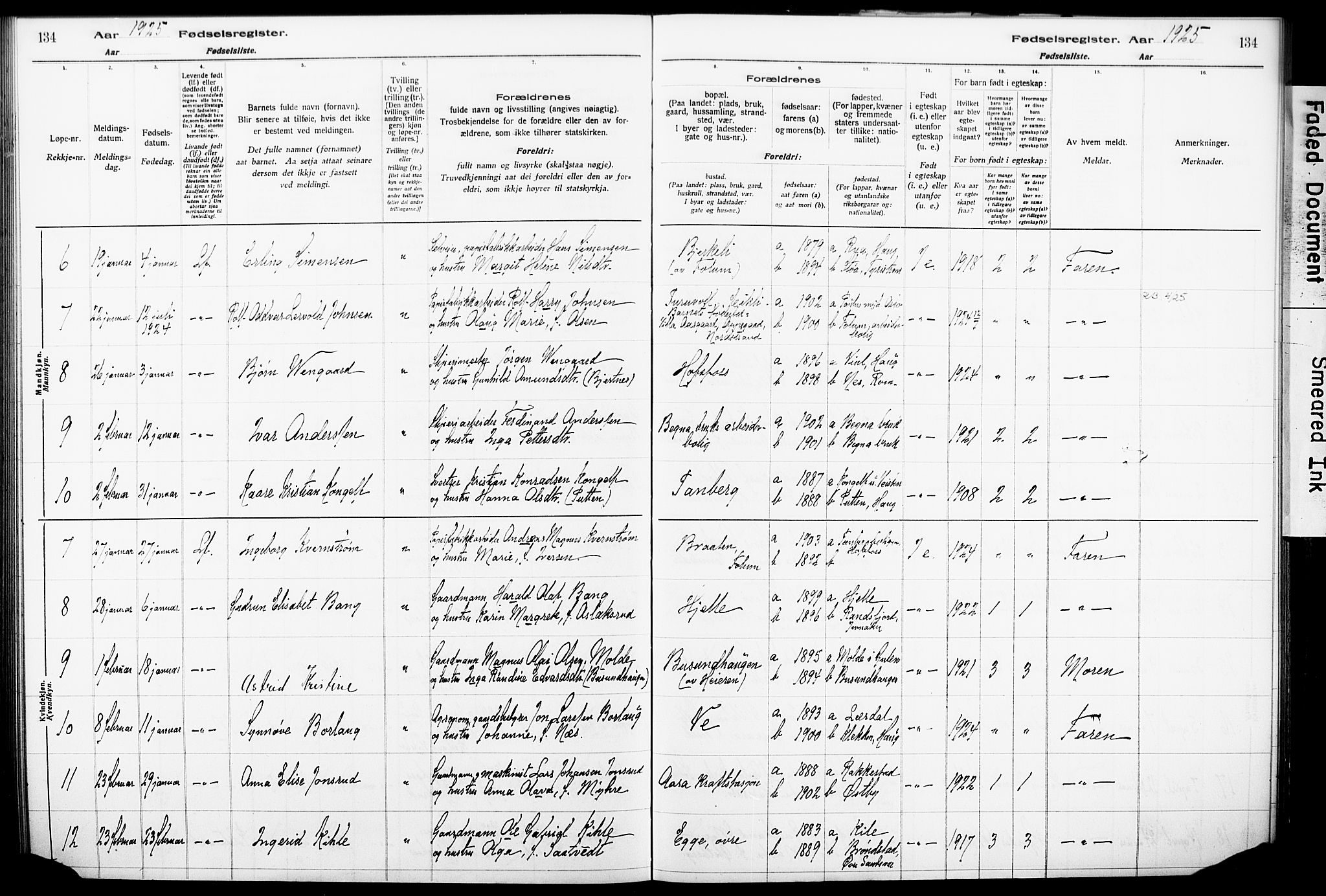 Norderhov kirkebøker, AV/SAKO-A-237/J/Ja/L0001: Birth register no. 1, 1916-1930, p. 134