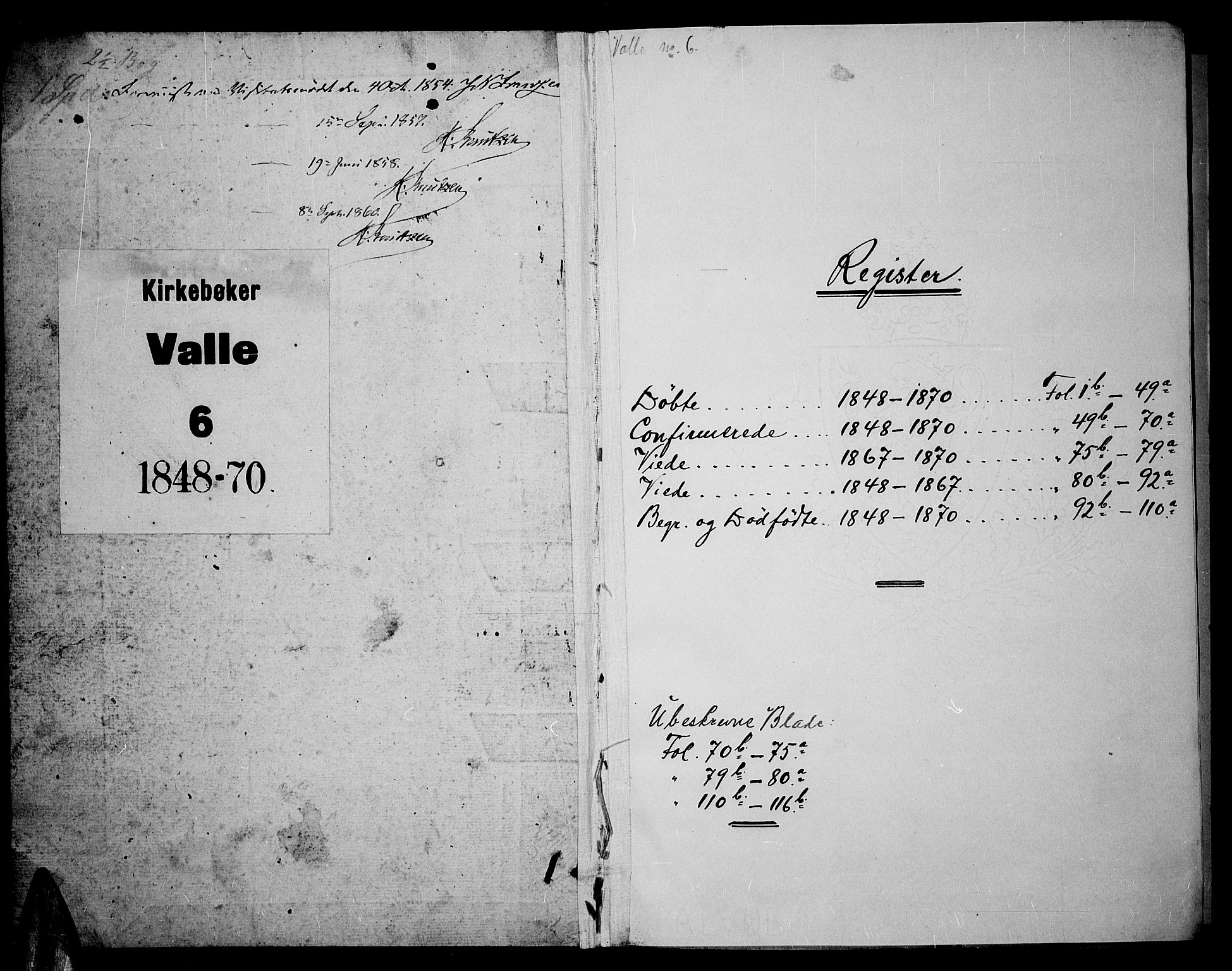 Valle sokneprestkontor, SAK/1111-0044/F/Fb/Fbc/L0002: Parish register (copy) no. B 2, 1848-1870