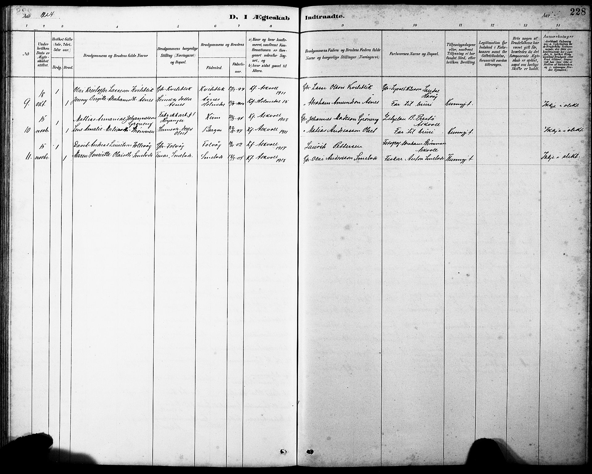 Askvoll sokneprestembete, AV/SAB-A-79501/H/Hab/Haba/L0003: Parish register (copy) no. A 3, 1886-1928, p. 228