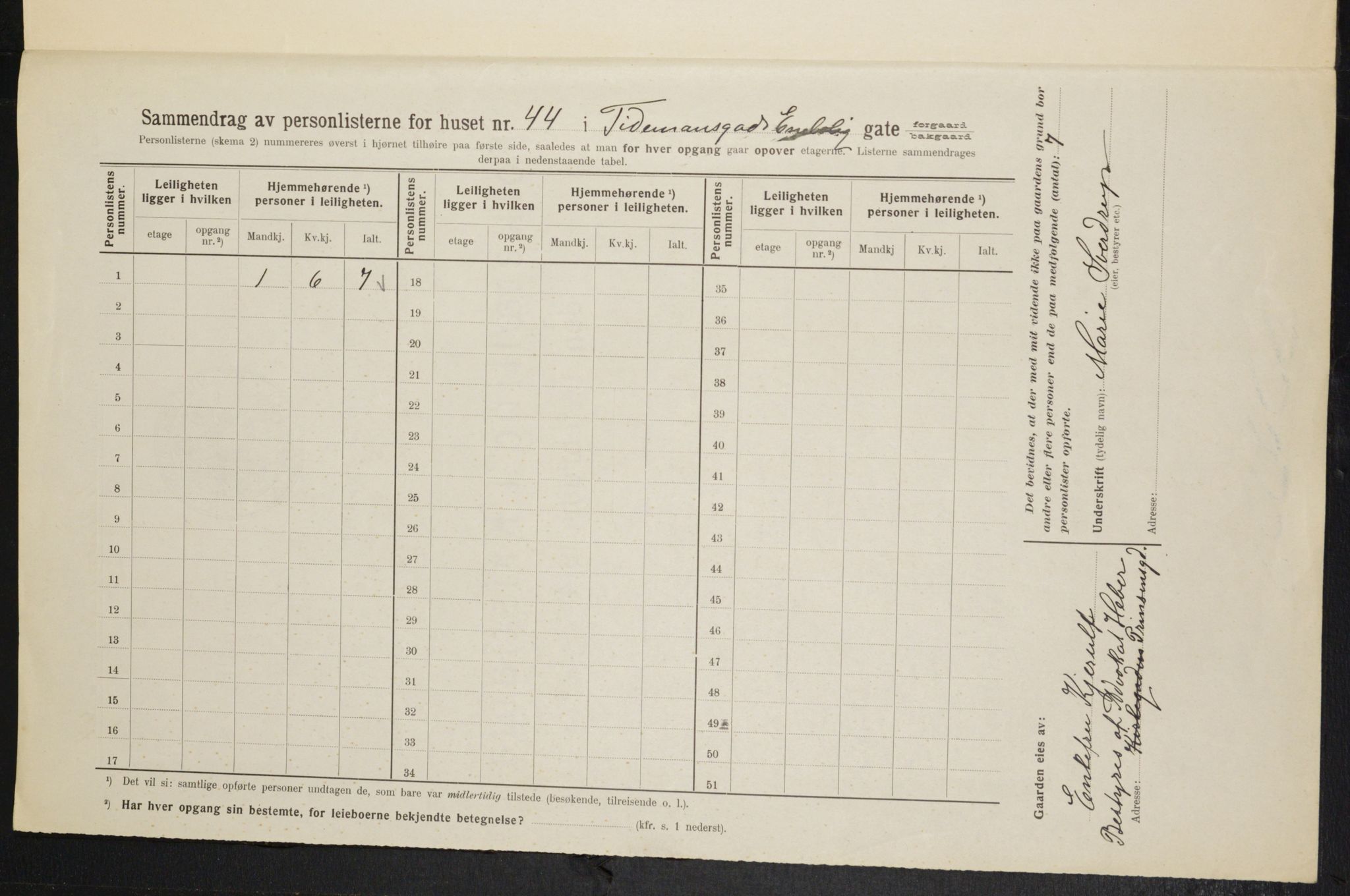 OBA, Municipal Census 1914 for Kristiania, 1914, p. 112382