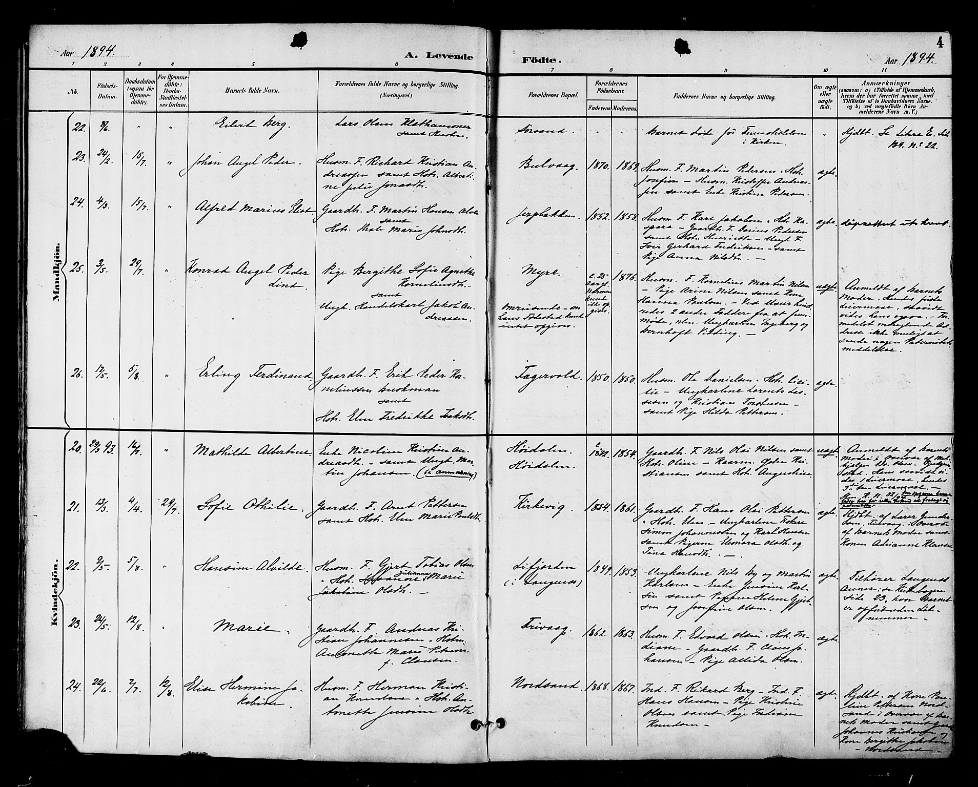 Ministerialprotokoller, klokkerbøker og fødselsregistre - Nordland, SAT/A-1459/893/L1338: Parish register (official) no. 893A10, 1894-1903, p. 4
