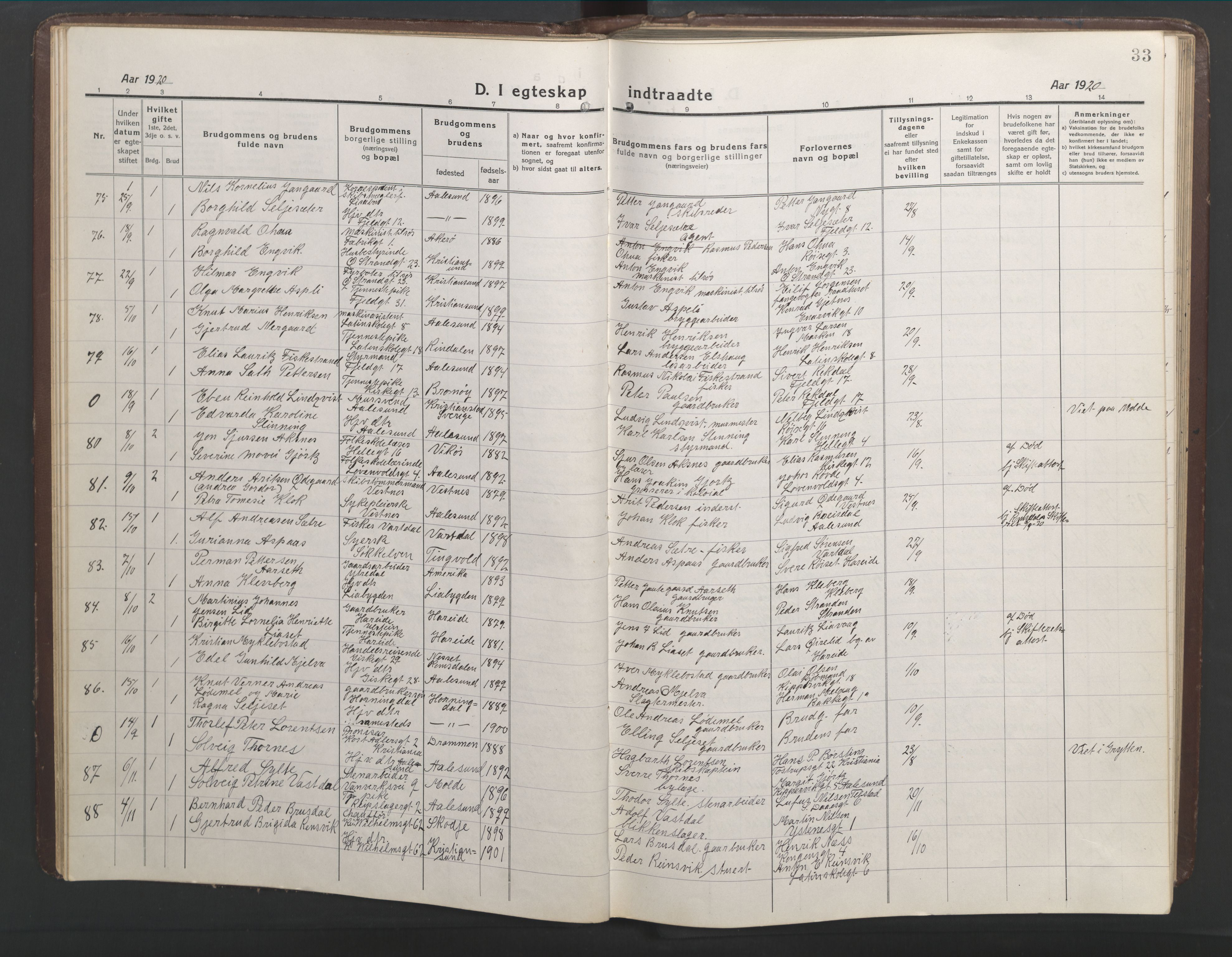 Ministerialprotokoller, klokkerbøker og fødselsregistre - Møre og Romsdal, AV/SAT-A-1454/529/L0473: Parish register (copy) no. 529C10, 1918-1941, p. 33