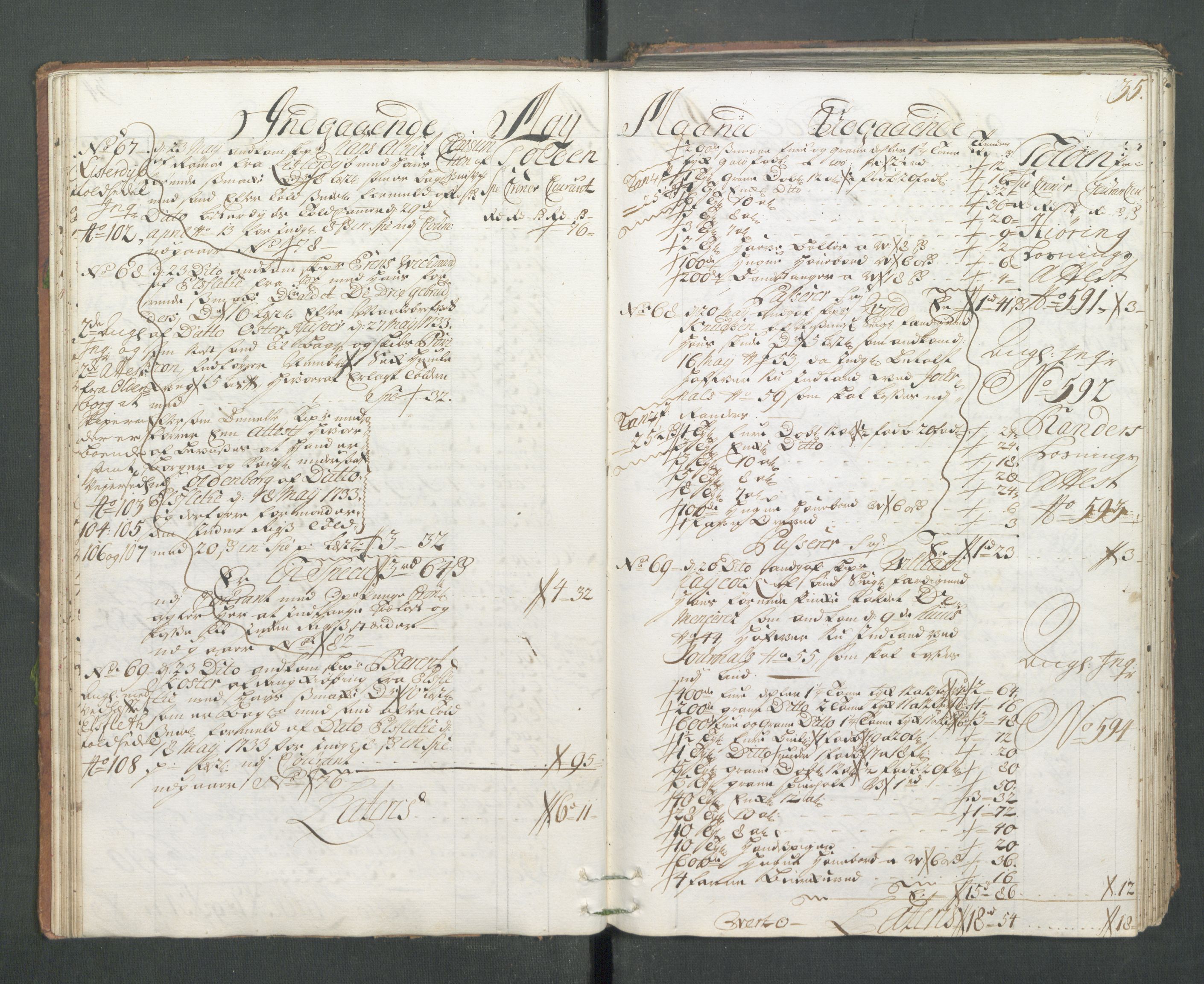 Generaltollkammeret, tollregnskaper, AV/RA-EA-5490/R14/L0013/0001: Tollregnskaper Øster-Risør / Hovedtollbok, 1733, p. 34b-35a