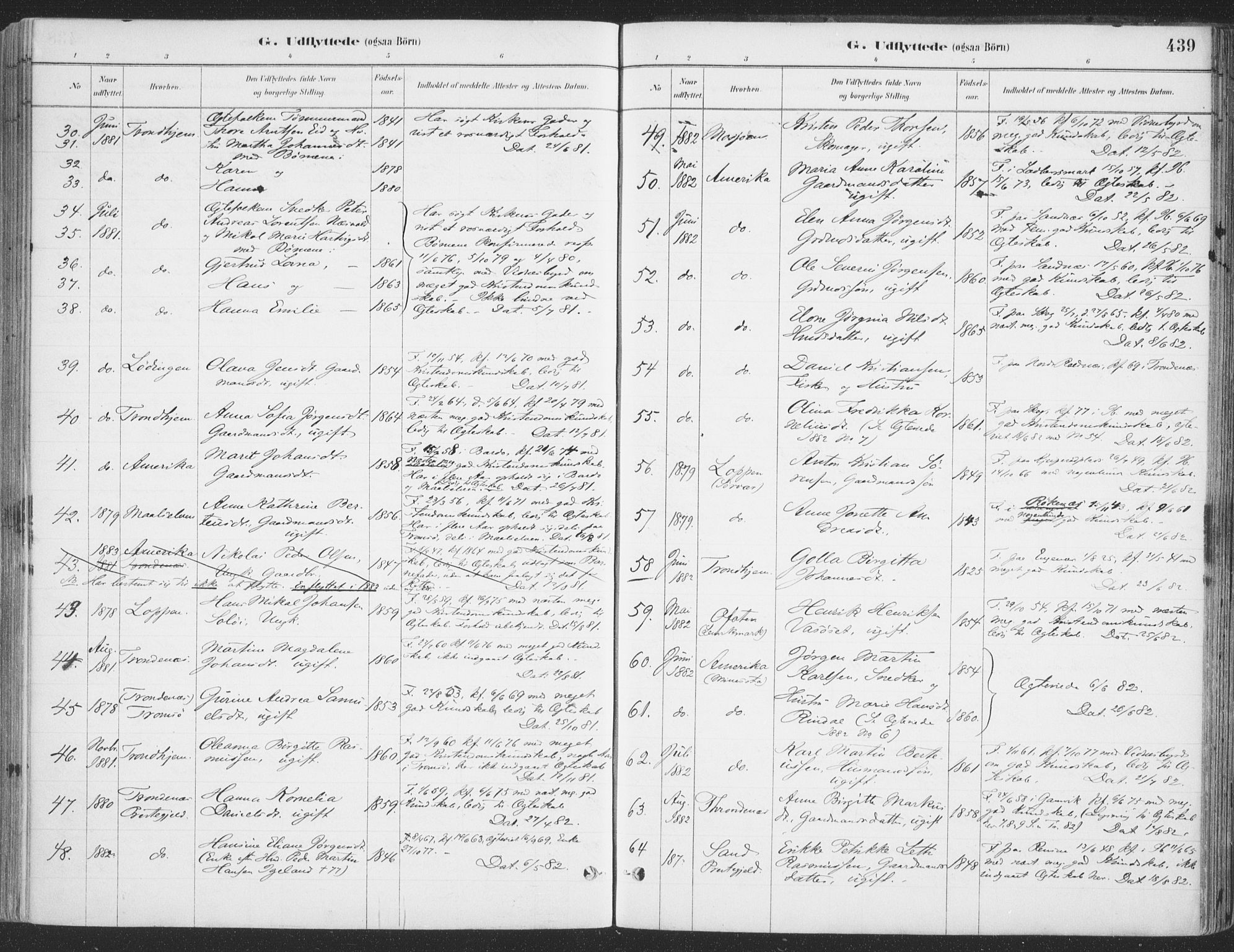 Ibestad sokneprestembete, SATØ/S-0077/H/Ha/Haa/L0011kirke: Parish register (official) no. 11, 1880-1889, p. 439