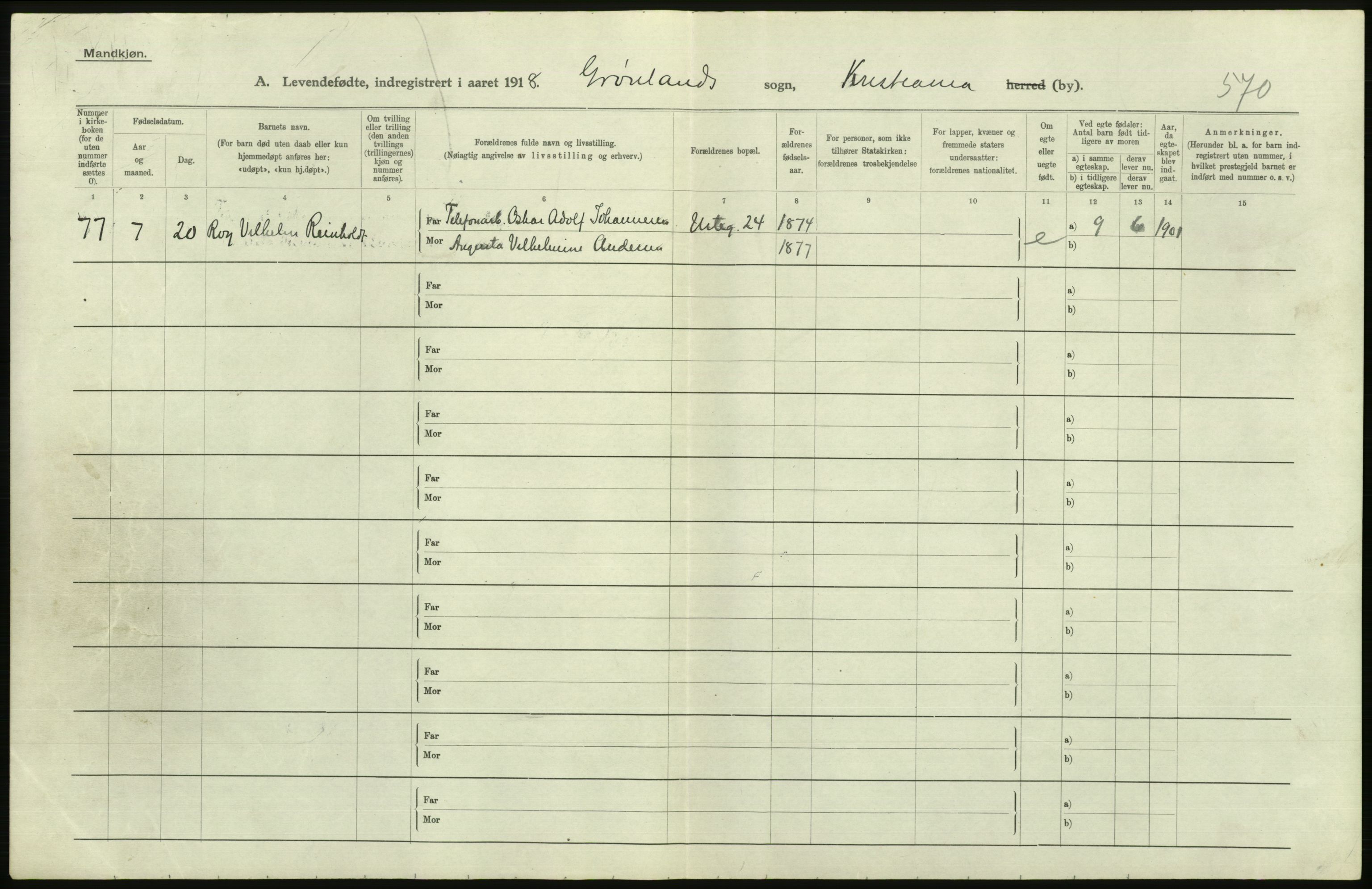 Statistisk sentralbyrå, Sosiodemografiske emner, Befolkning, AV/RA-S-2228/D/Df/Dfb/Dfbh/L0008: Kristiania: Levendefødte menn og kvinner., 1918, p. 768