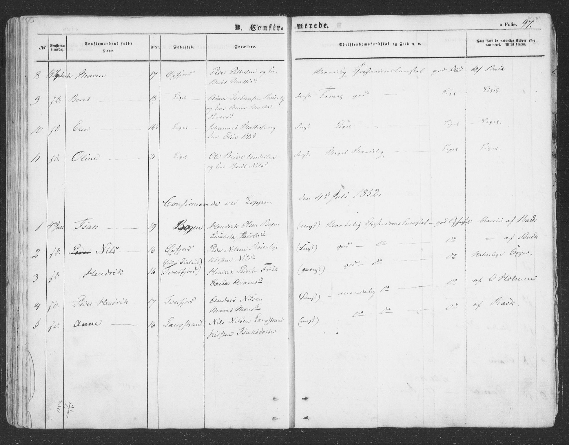 Loppa sokneprestkontor, SATØ/S-1339/H/Ha/L0004kirke: Parish register (official) no. 4, 1849-1868, p. 97