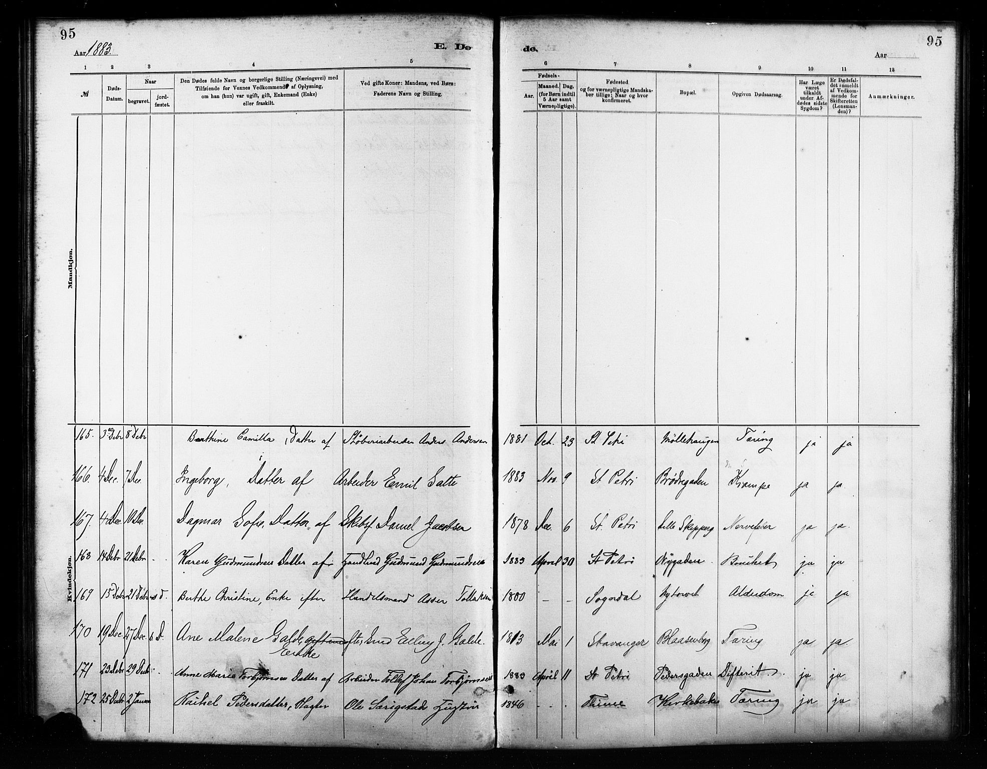 St. Petri sokneprestkontor, AV/SAST-A-101813/001/30/30BA/L0017: Parish register (official) no. A 17, 1879-1895, p. 95