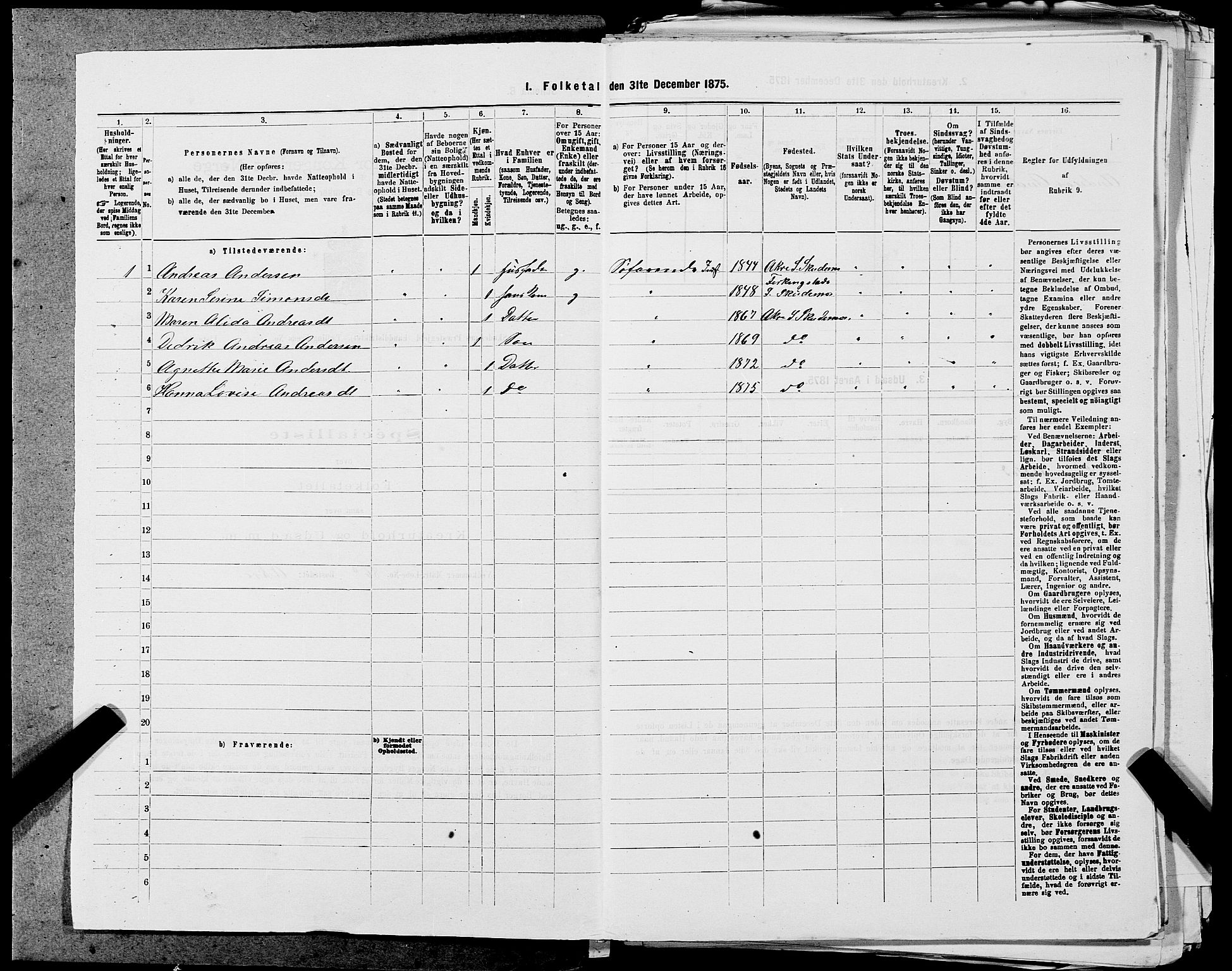 SAST, 1875 census for 1150L Skudenes/Falnes, Åkra og Ferkingstad, 1875, p. 401