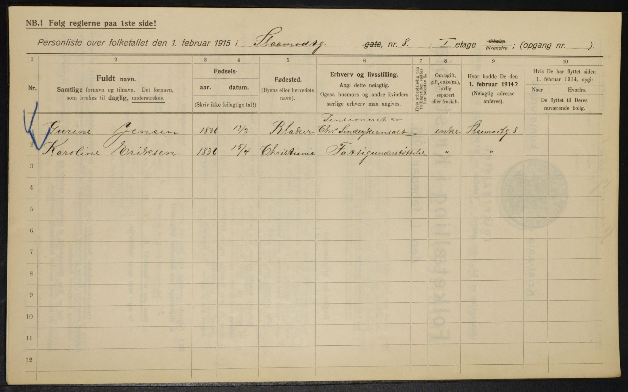 OBA, Municipal Census 1915 for Kristiania, 1915, p. 96856