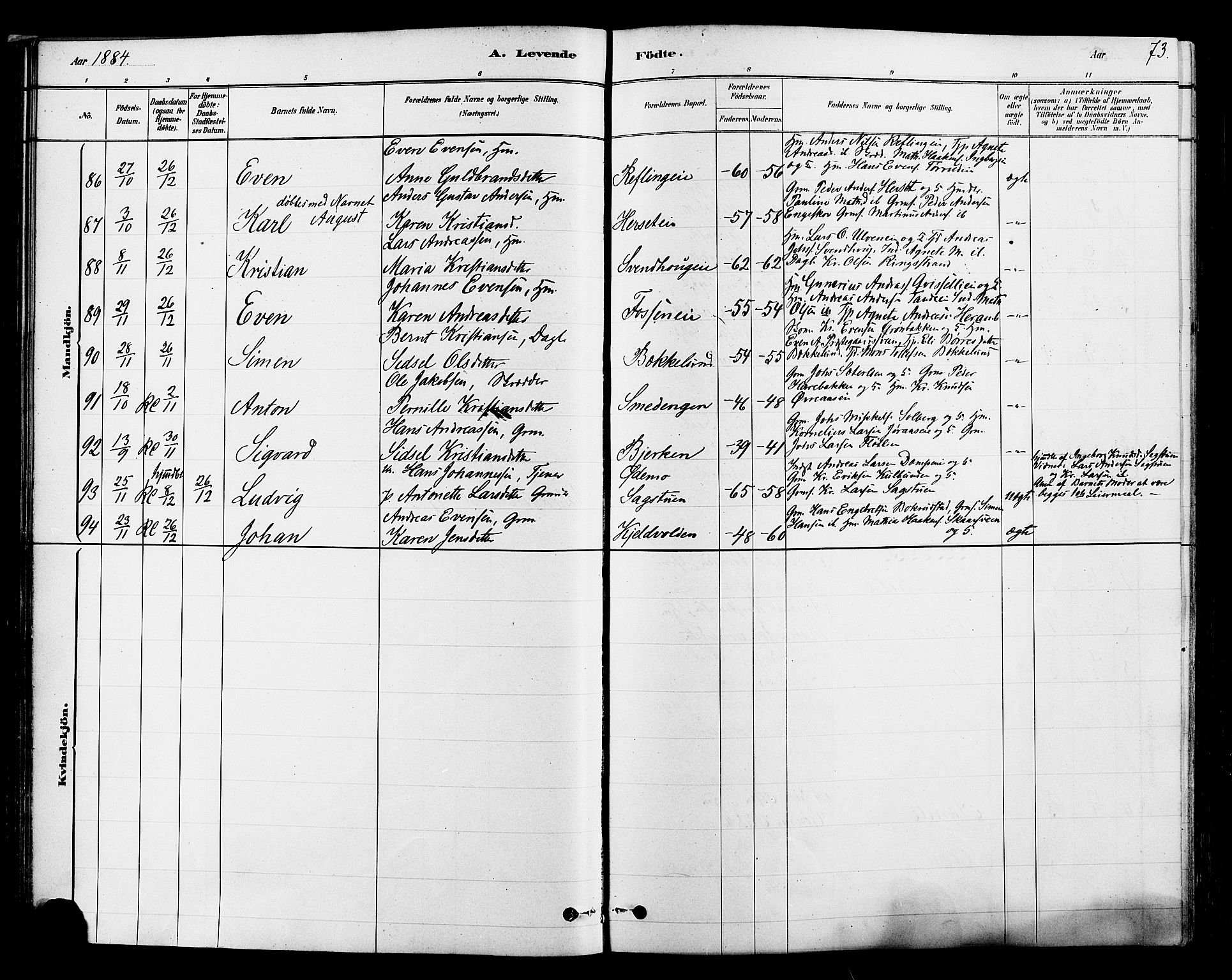 Ringsaker prestekontor, AV/SAH-PREST-014/L/La/L0009: Parish register (copy) no. 9, 1879-1890, p. 73