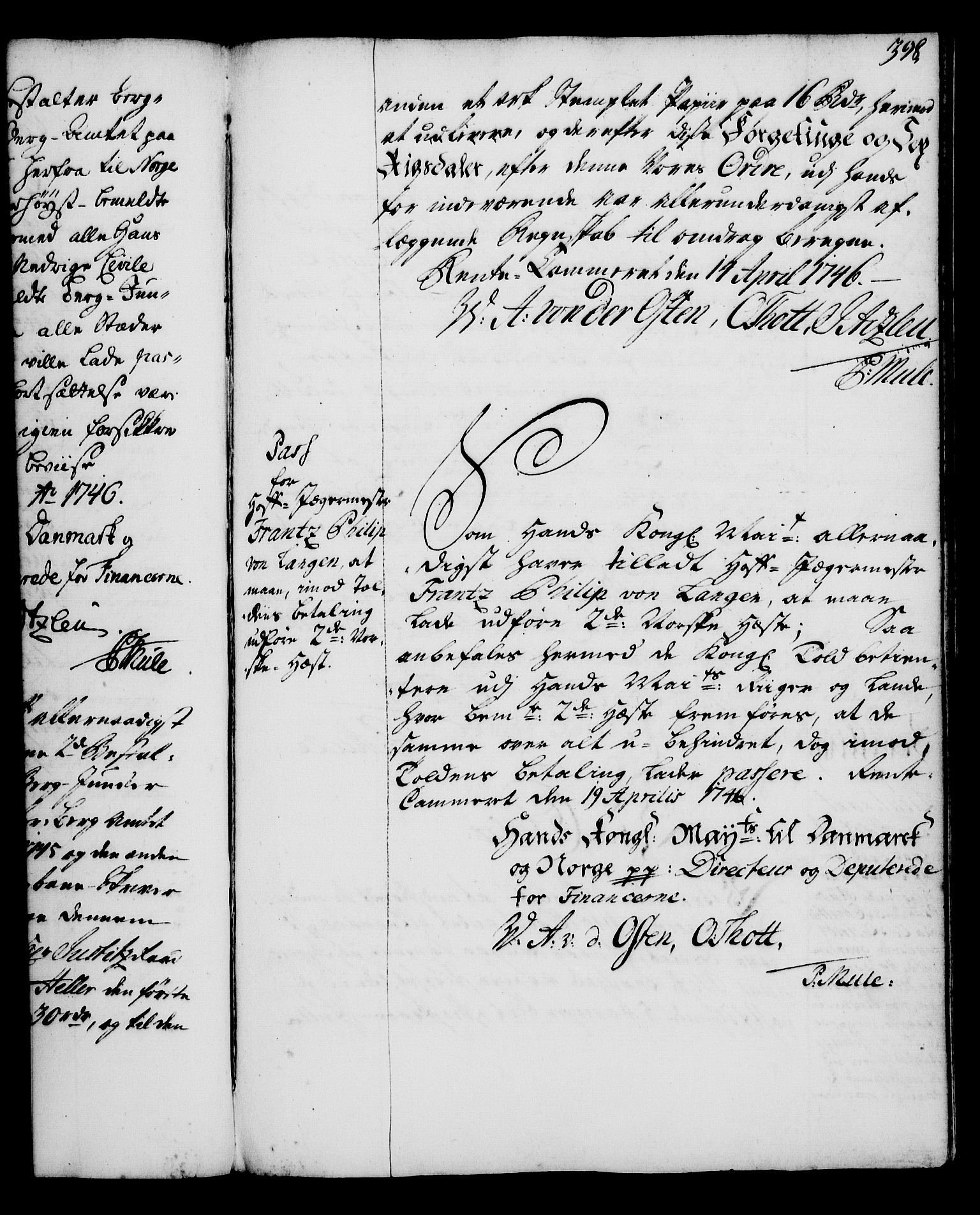 Rentekammeret, Kammerkanselliet, AV/RA-EA-3111/G/Gg/Gga/L0005: Norsk ekspedisjonsprotokoll med register (merket RK 53.5), 1741-1749, p. 398