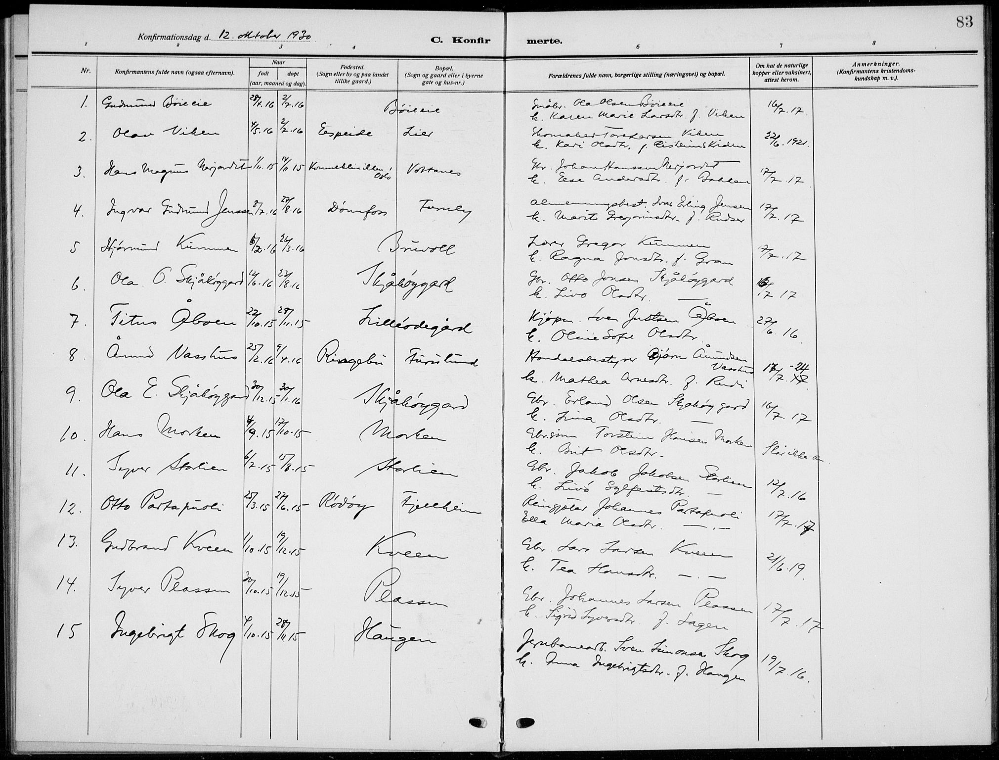Skjåk prestekontor, SAH/PREST-072/H/Ha/Hab/L0005: Parish register (copy) no. 5, 1922-1936, p. 83