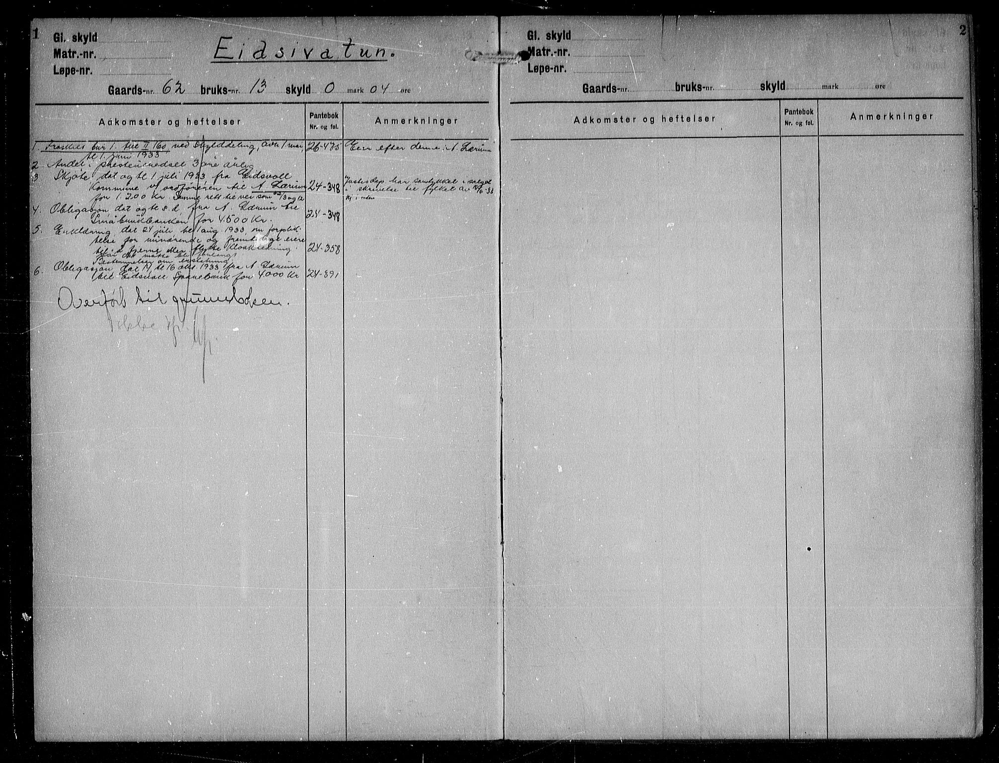 Eidsvoll tingrett, SAO/A-10371/G/Ga/Gac/L0006: Mortgage register no. III IV, p. 1-2