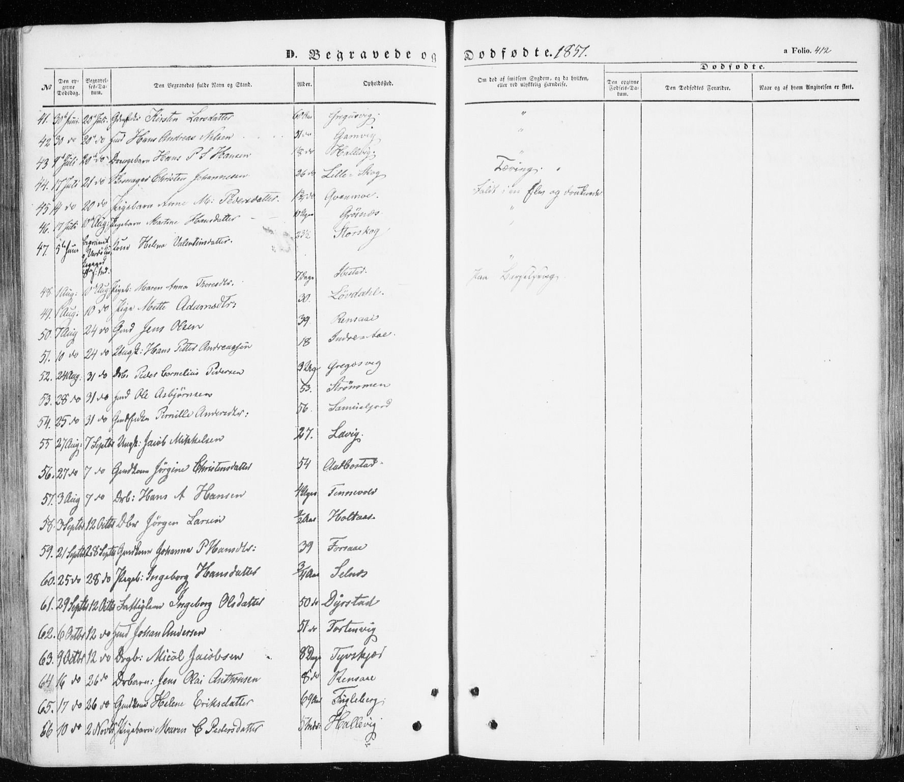 Ibestad sokneprestembete, SATØ/S-0077/H/Ha/Haa/L0008kirke: Parish register (official) no. 8, 1850-1859, p. 412