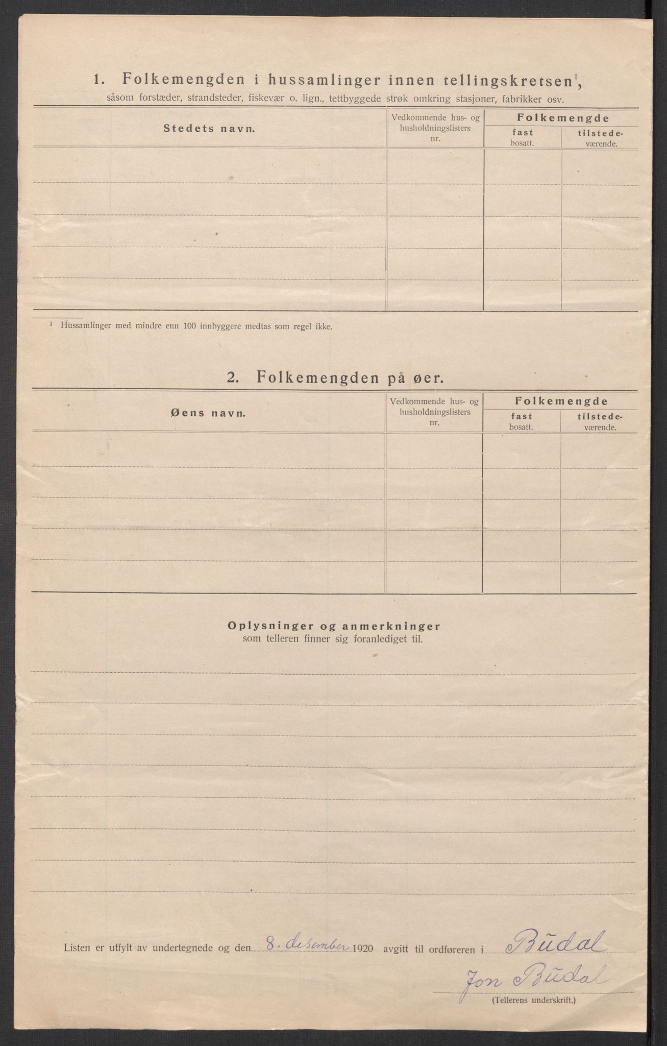 SAT, 1920 census for Budal, 1920, p. 11