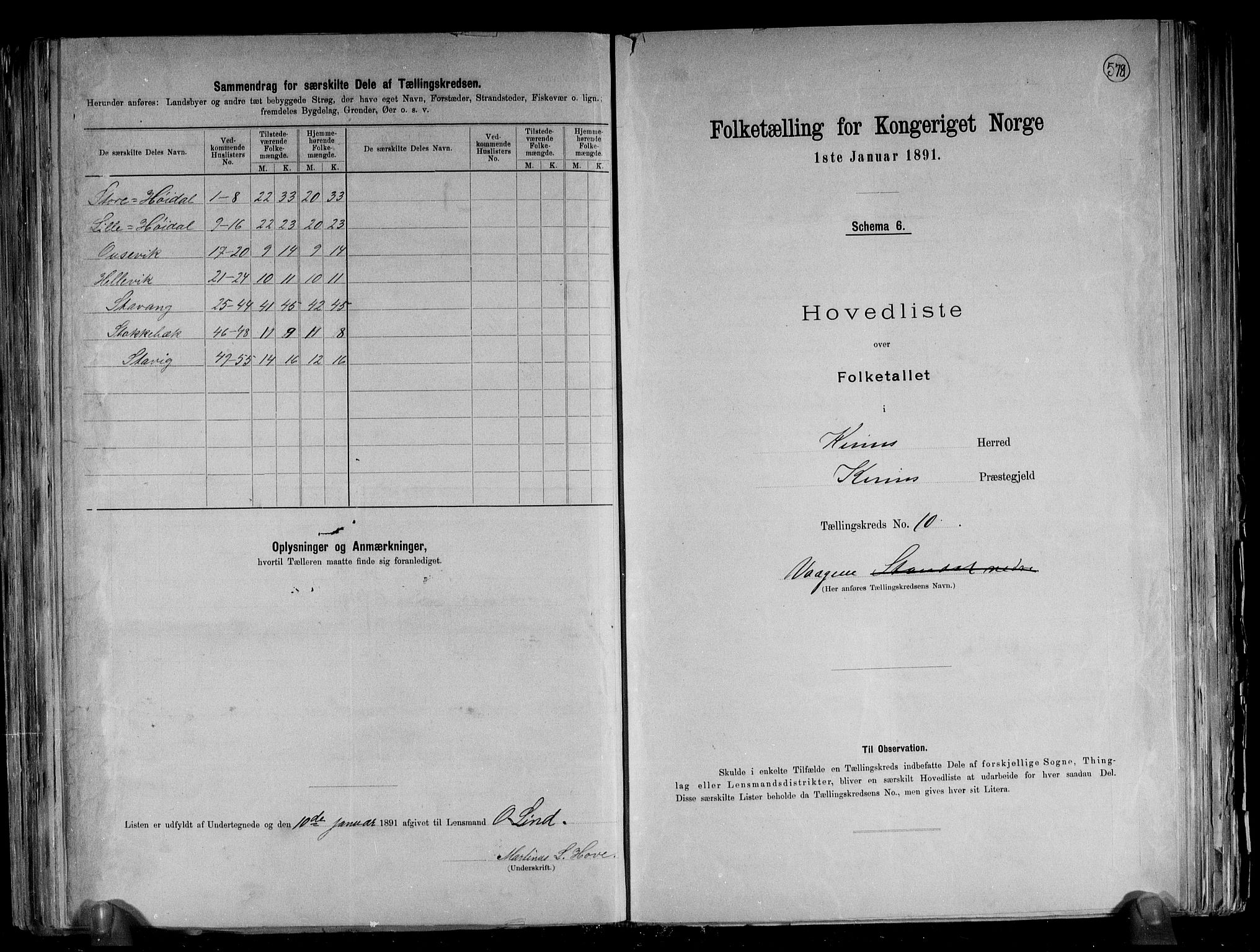 RA, 1891 census for 1437 Kinn, 1891, p. 27