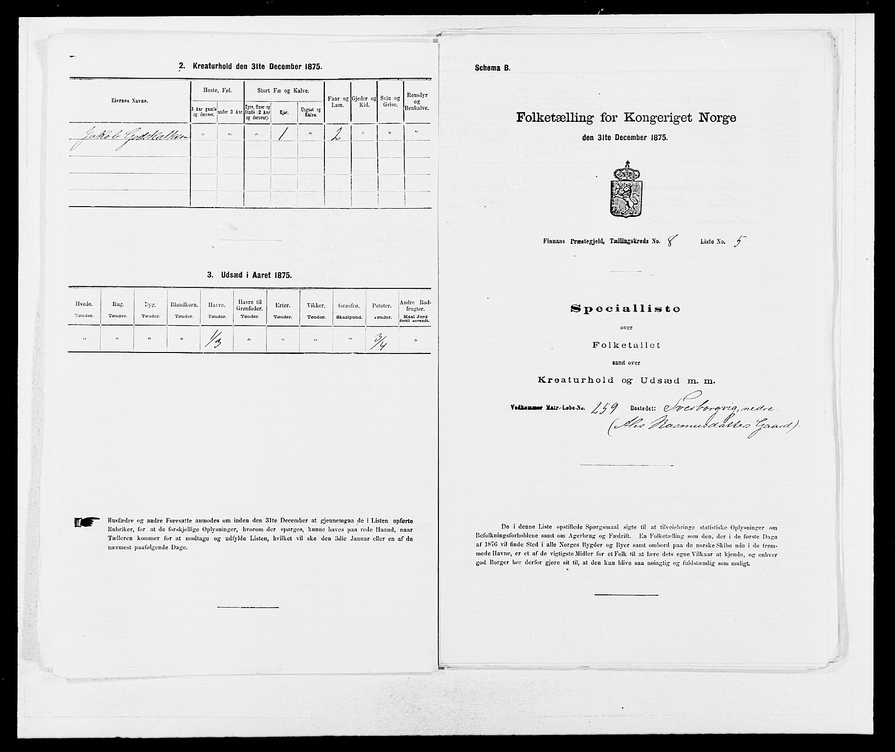 SAB, 1875 census for 1218P Finnås, 1875, p. 871