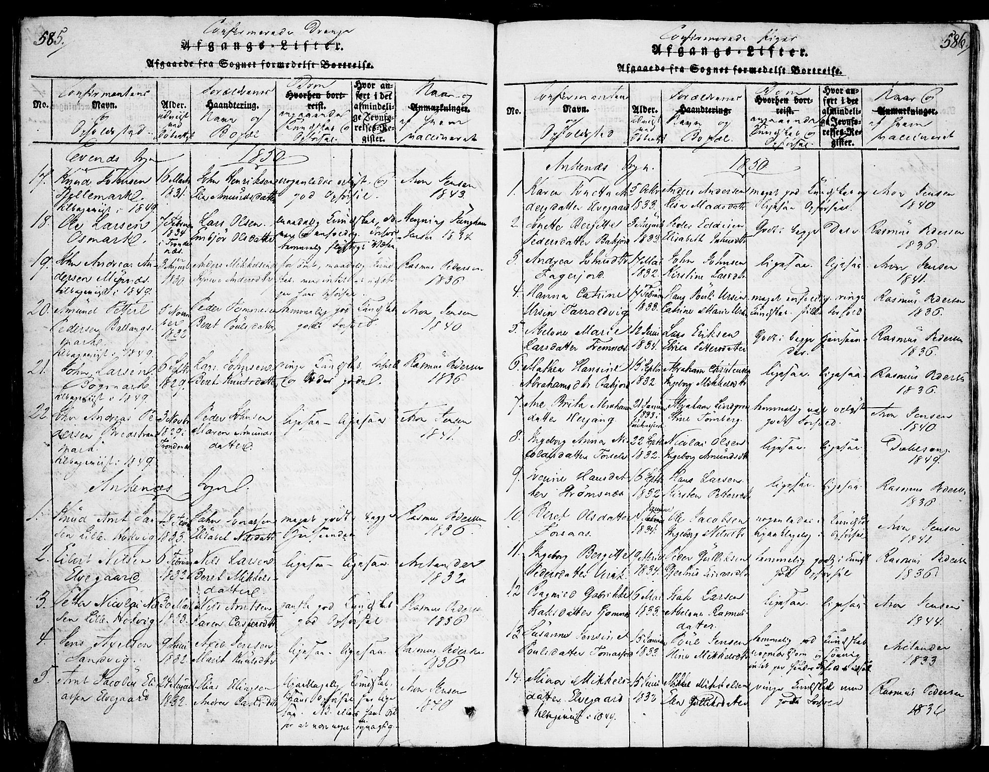 Ministerialprotokoller, klokkerbøker og fødselsregistre - Nordland, AV/SAT-A-1459/863/L0894: Parish register (official) no. 863A06, 1821-1851, p. 585-586