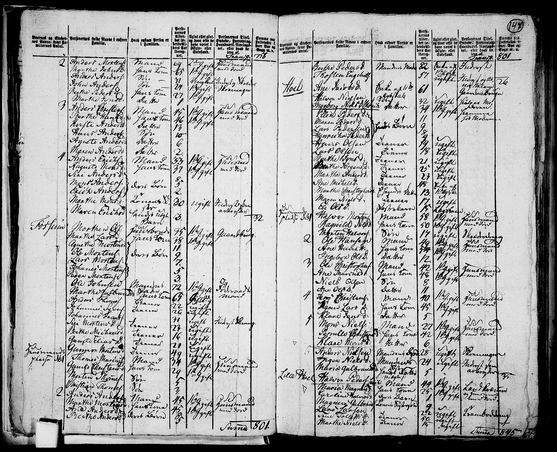 RA, 1801 census for 0411P Nes, 1801, p. 146b-147a