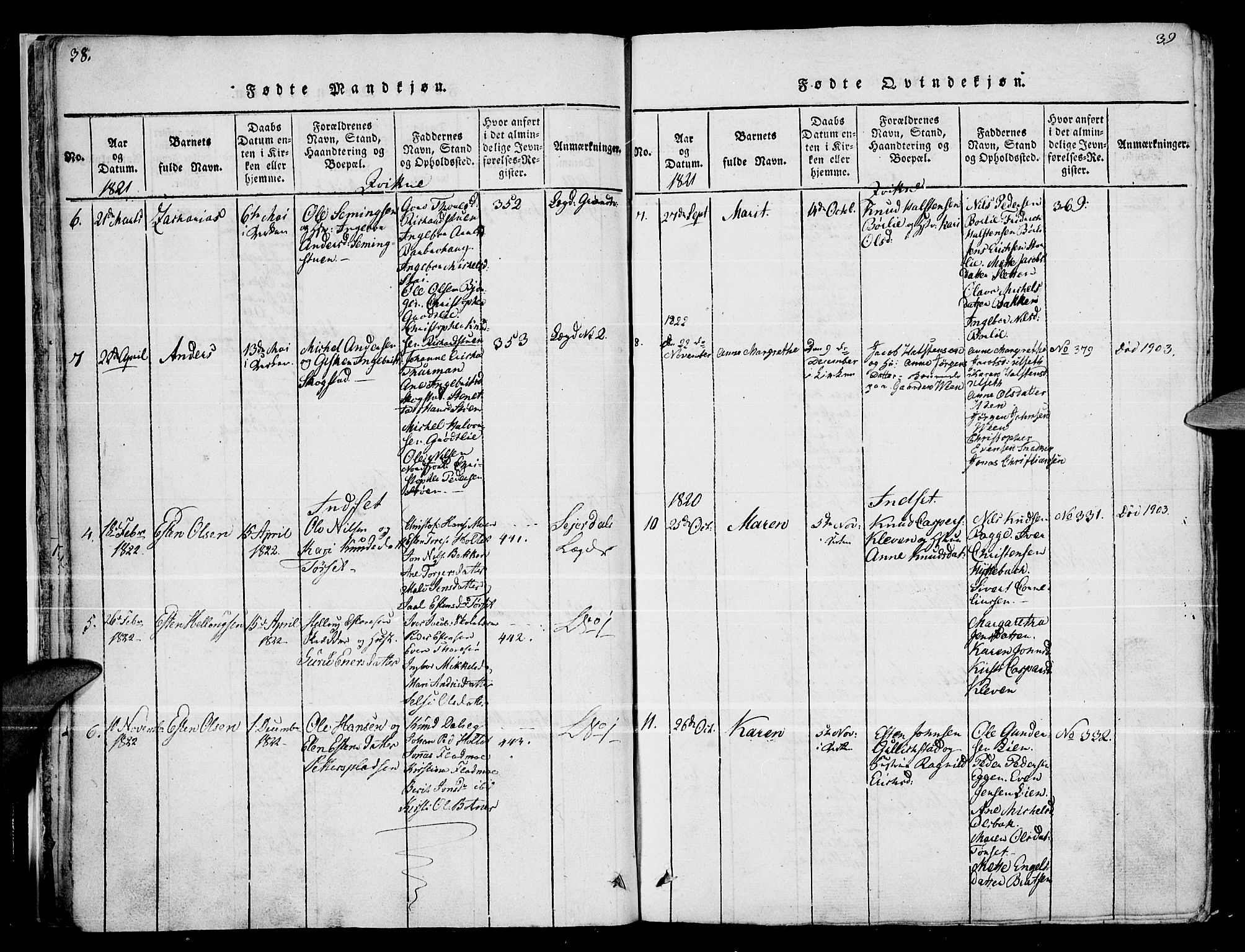 Kvikne prestekontor, AV/SAH-PREST-064/H/Ha/Haa/L0004: Parish register (official) no. 4, 1815-1840, p. 38-39