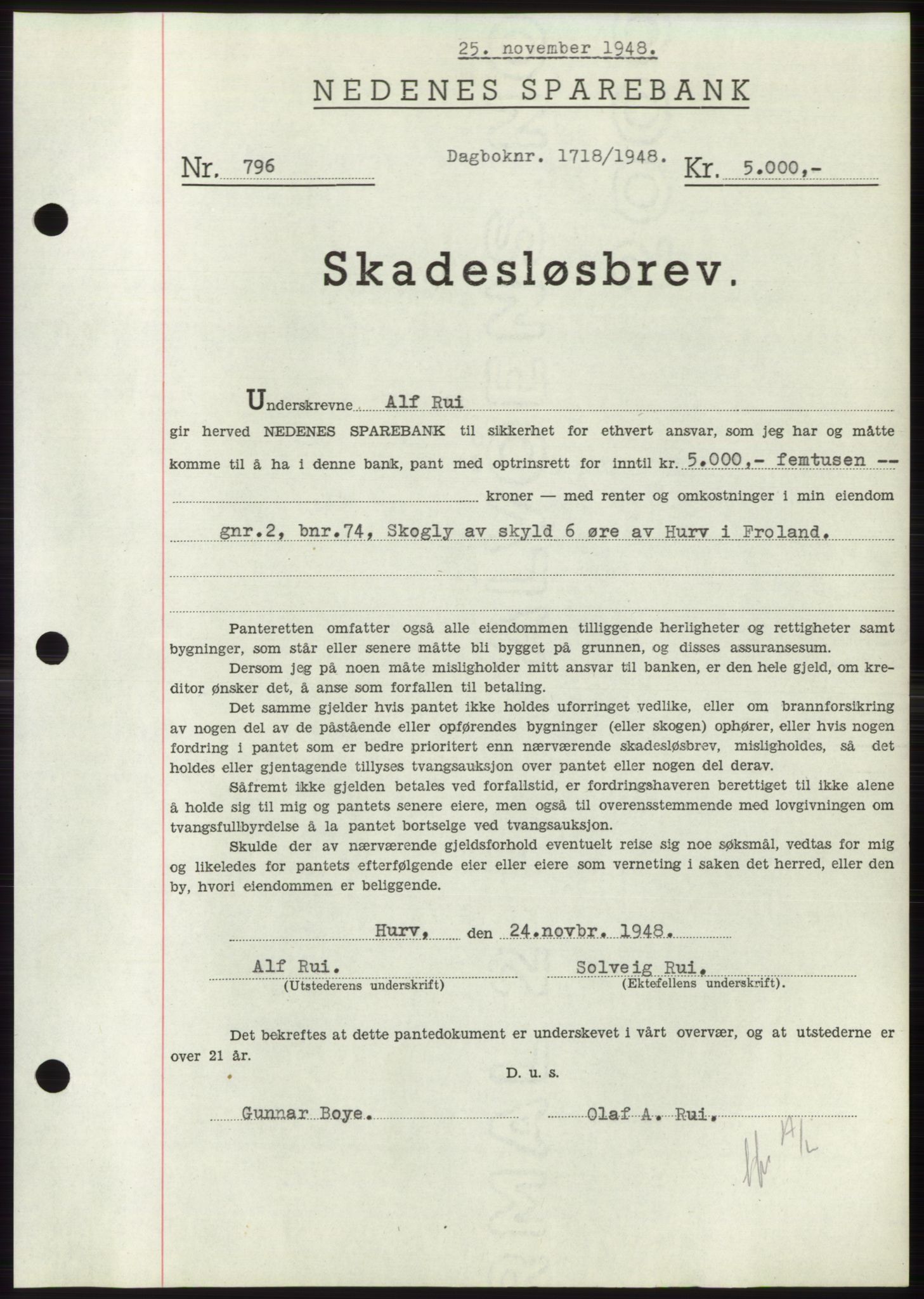 Nedenes sorenskriveri, AV/SAK-1221-0006/G/Gb/Gbb/L0005: Mortgage book no. B5, 1948-1948, Diary no: : 1718/1948