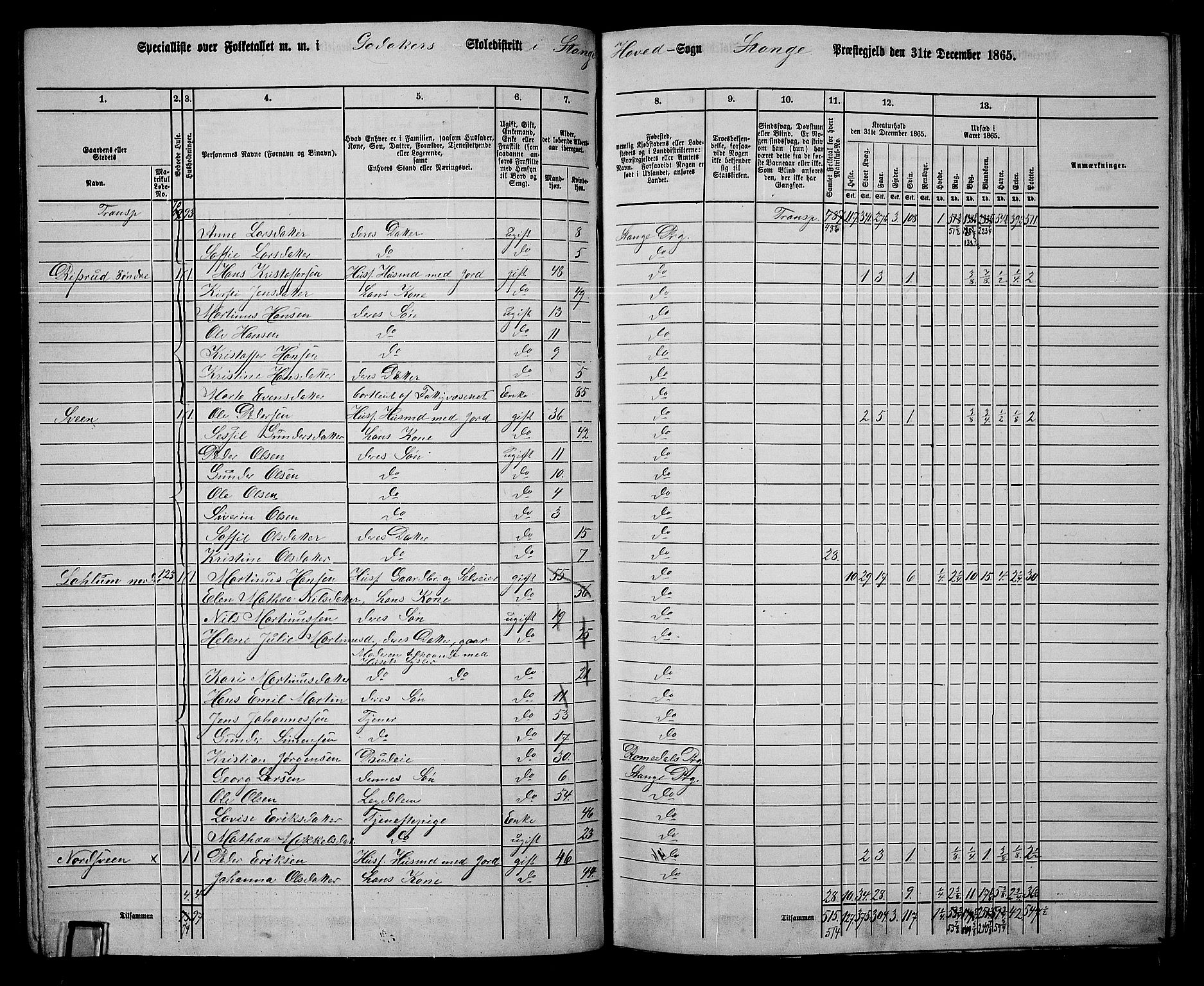 RA, 1865 census for Stange, 1865, p. 98