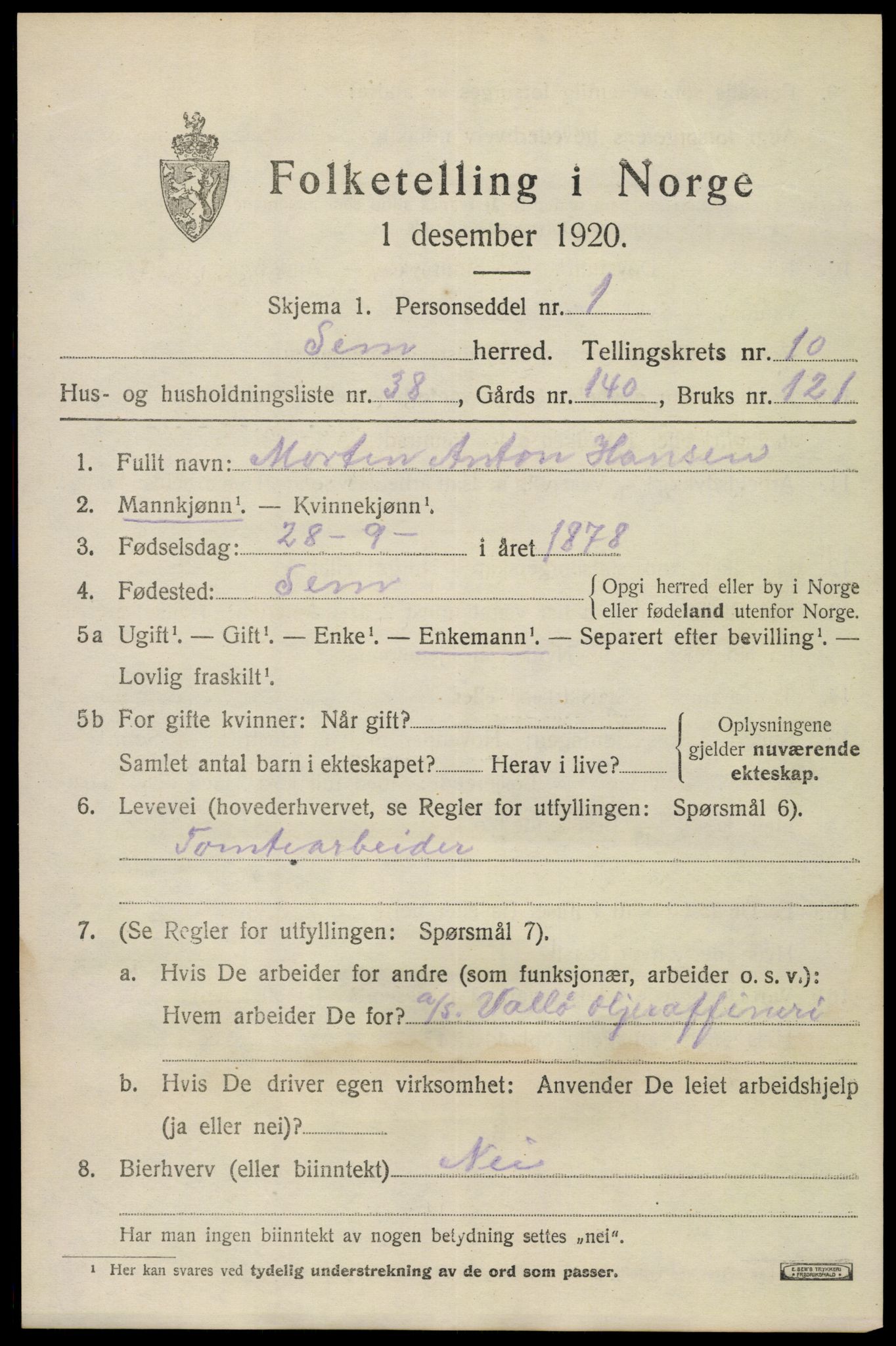 SAKO, 1920 census for Sem, 1920, p. 13971